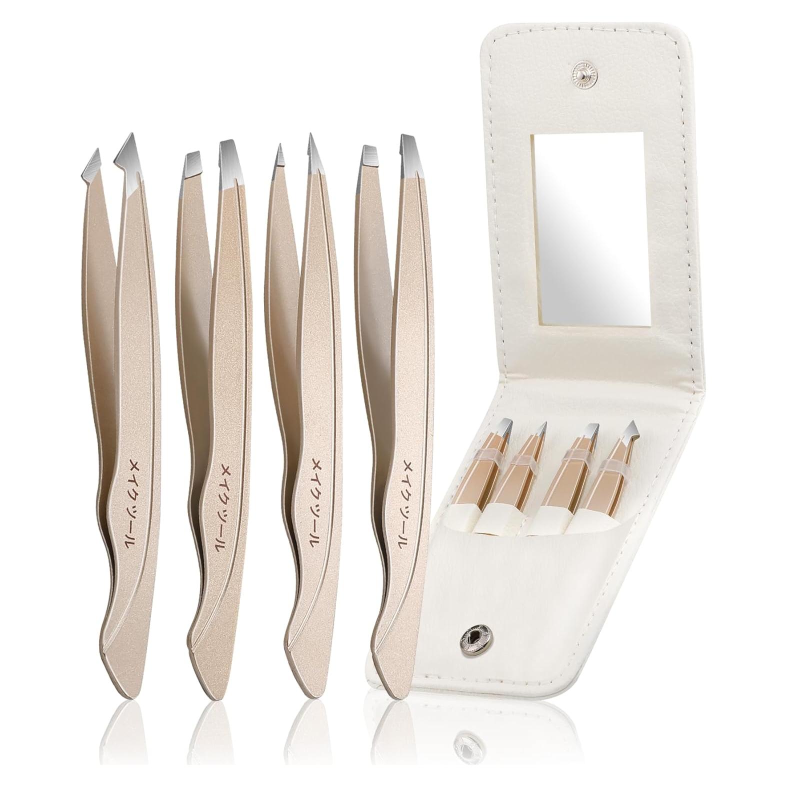 Juego de Pinzas de Acero Inoxidable Plys con Espejo - 4 Piezas