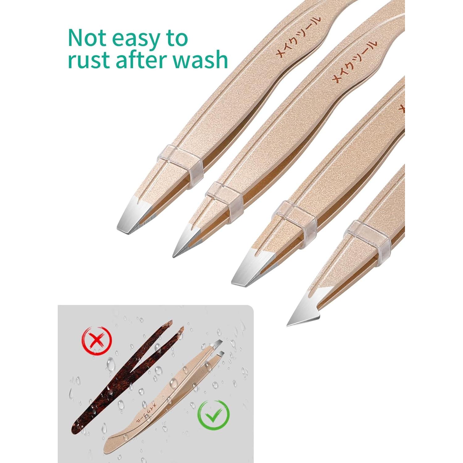 Juego de Pinzas de Acero Inoxidable Plys con Espejo - 4 Piezas