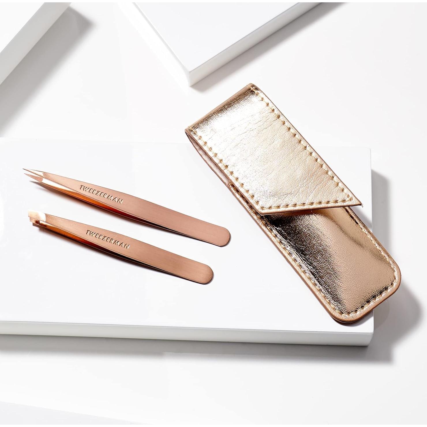 Juego de Pinzas Tweezerman Petite Slant y Point Oro Rosa