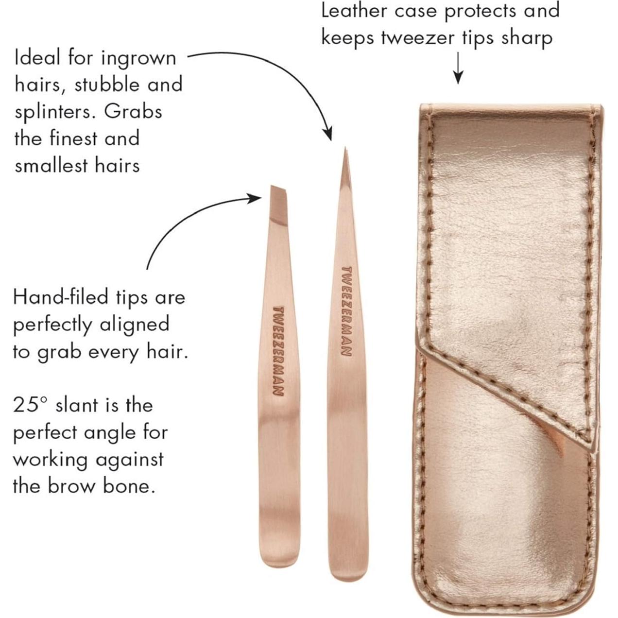 Juego de Pinzas Tweezerman Petite Slant y Point Oro Rosa