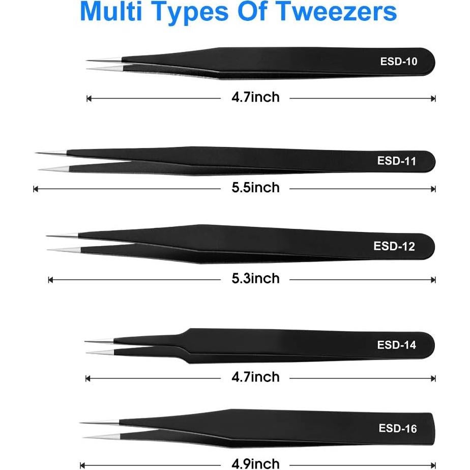 Juego de Pinzas de Precisión UUBAAR 10 PCS Antiestáticas