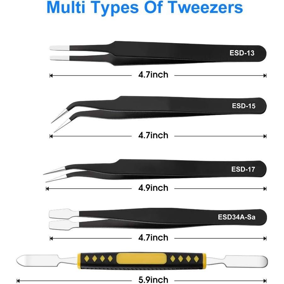 Juego de Pinzas de Precisión UUBAAR 10 PCS Antiestáticas