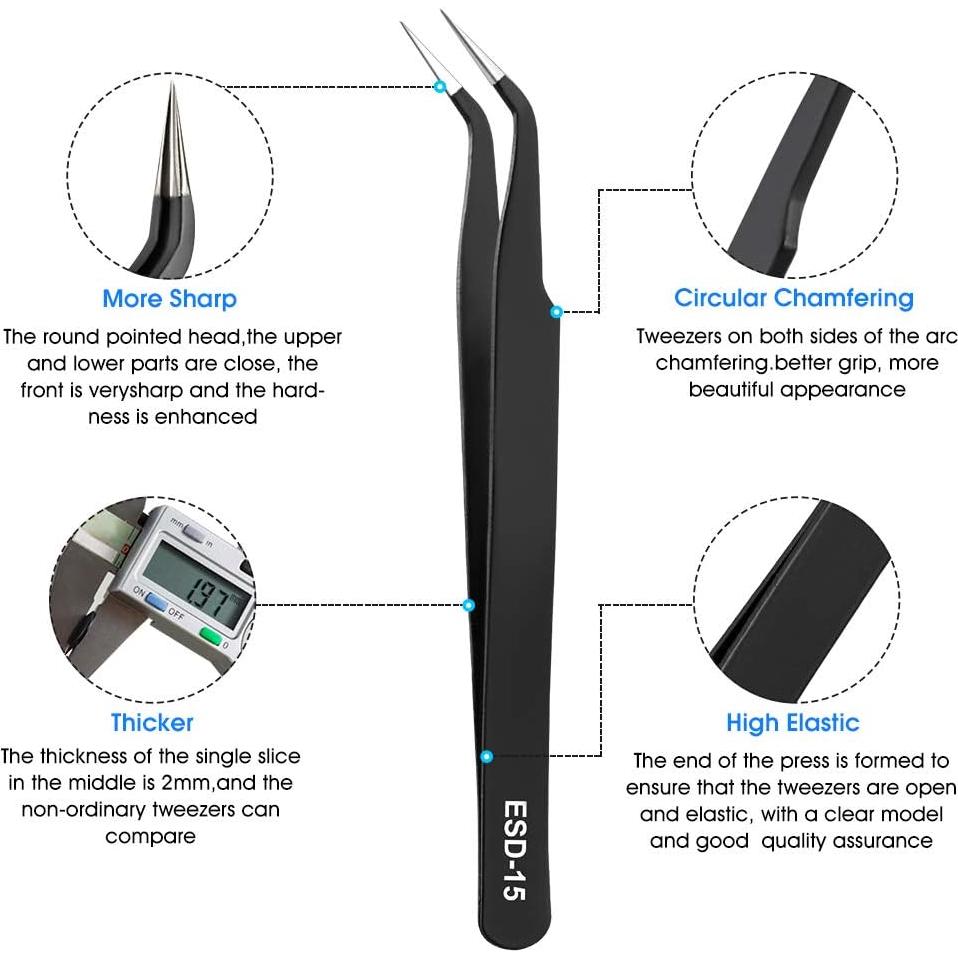 Juego de Pinzas de Precisión UUBAAR 10 PCS Antiestáticas
