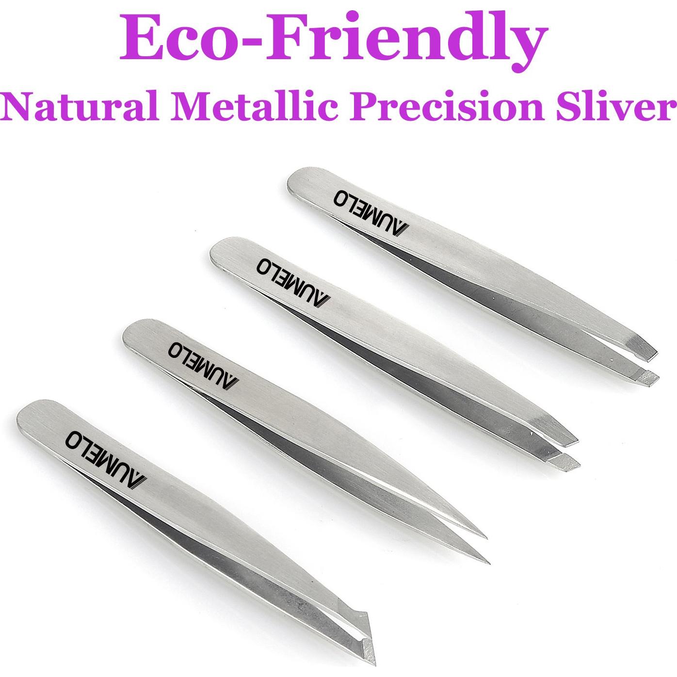 Juego de Pinzas de Acero Inoxidable AUMELO 4 Piezas con Estuche