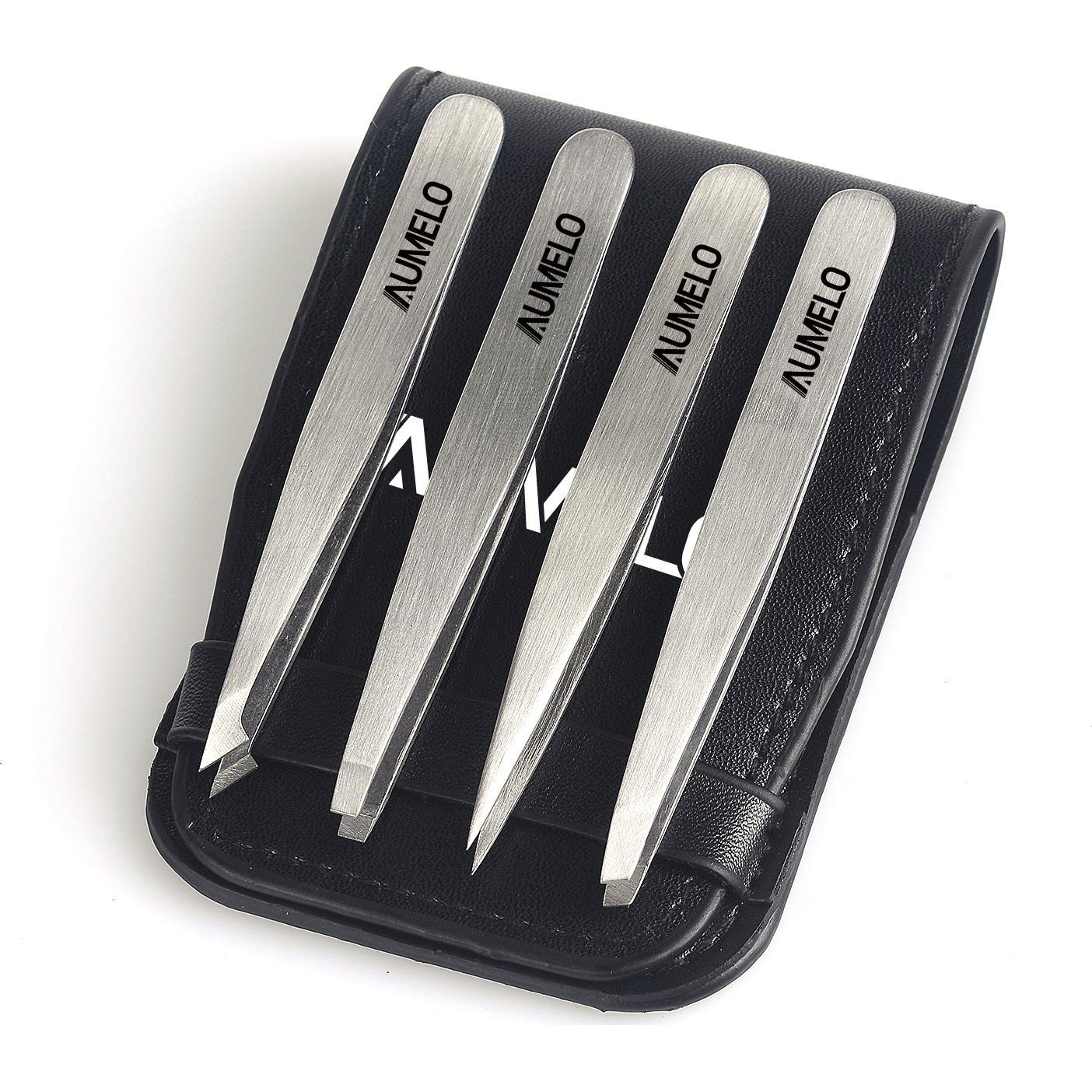 Juego de Pinzas de Acero Inoxidable AUMELO 4 Piezas con Estuche