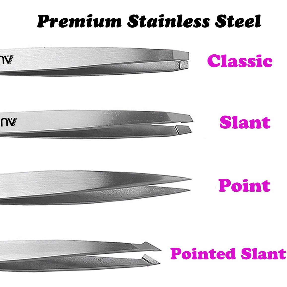 Juego de Pinzas de Acero Inoxidable AUMELO 4 Piezas con Estuche