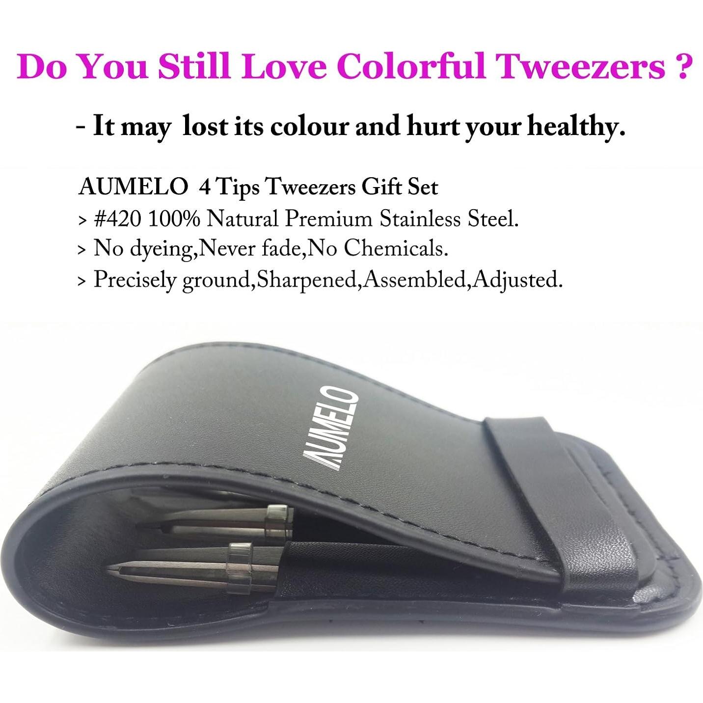 Juego de Pinzas de Acero Inoxidable AUMELO 4 Piezas con Estuche