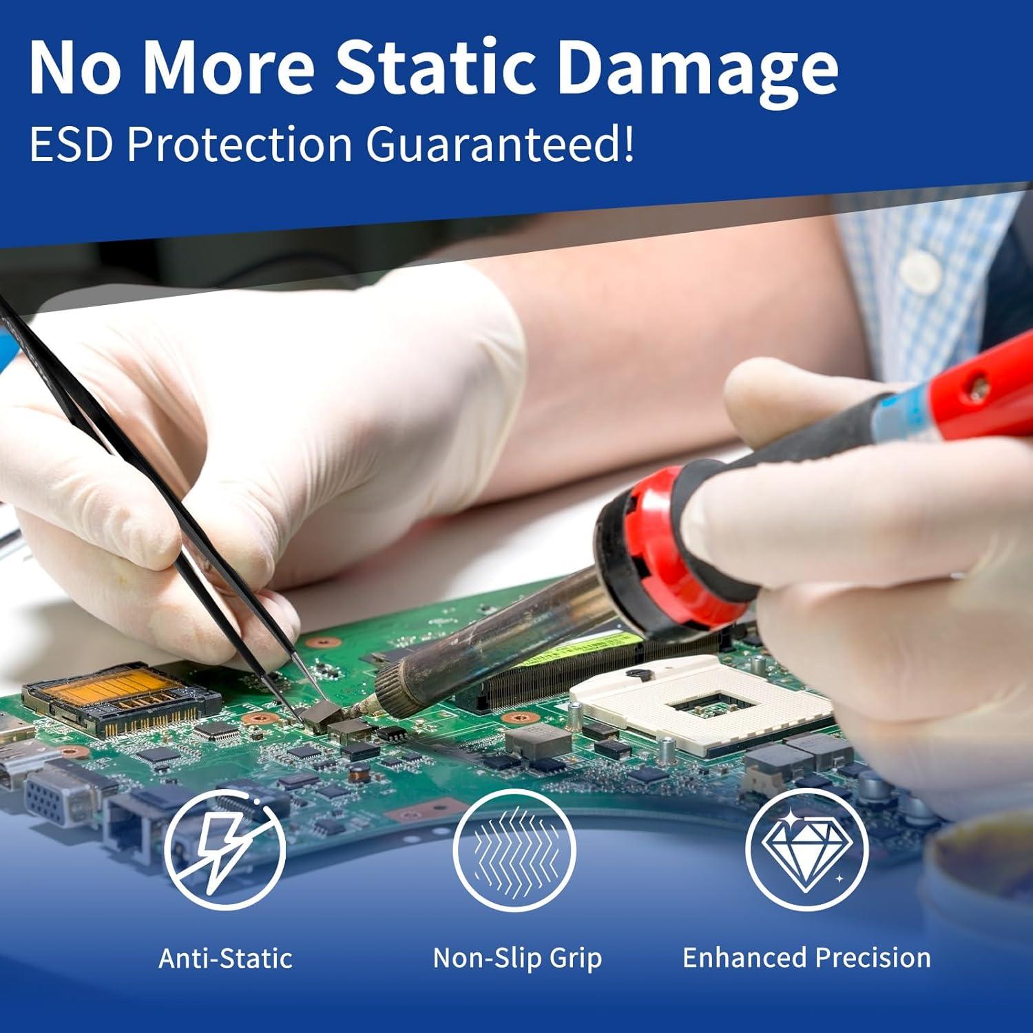 Juego de Pinzas de Precisión XOOL 9 PCS Acero Inoxidable ESD