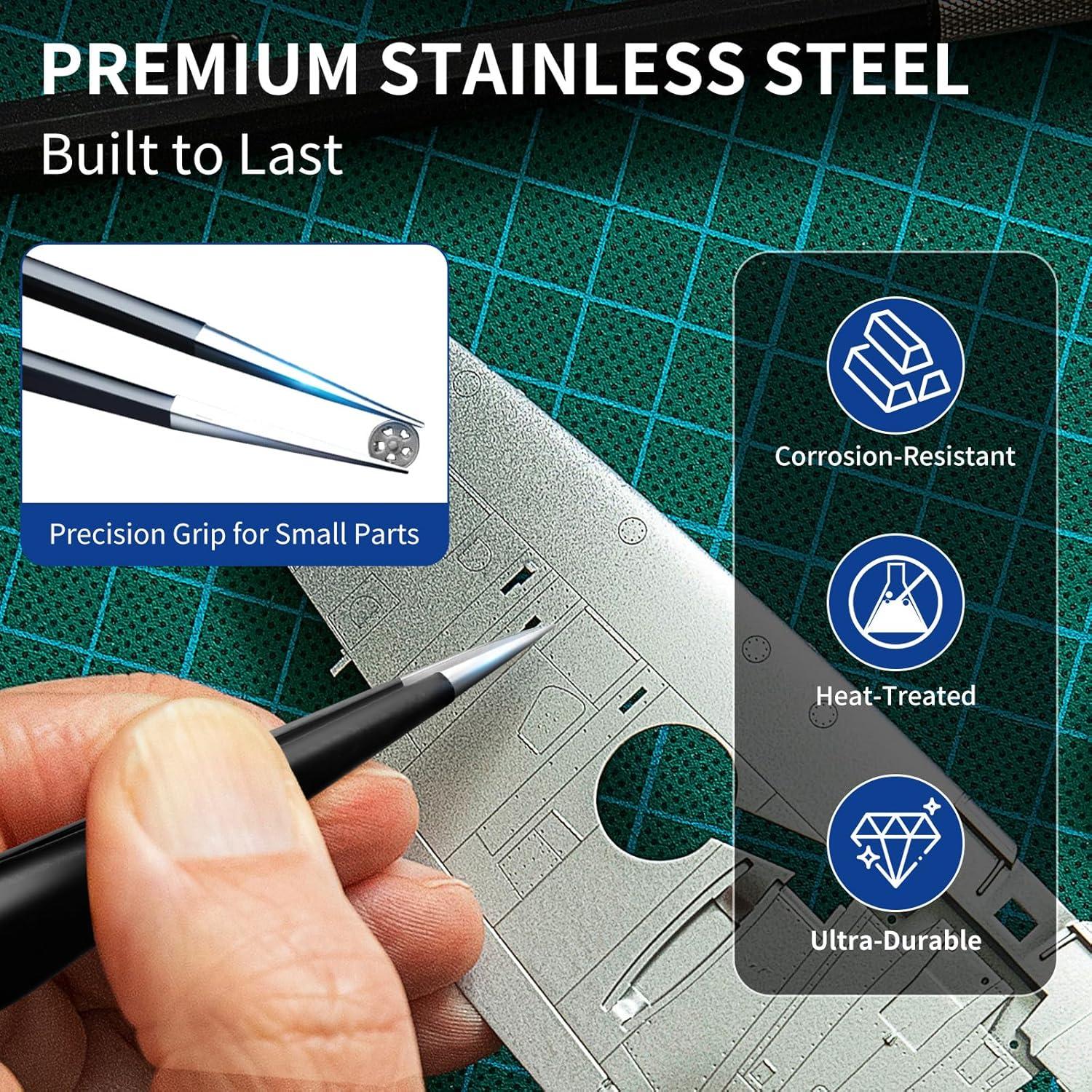 Juego de Pinzas de Precisión XOOL 9 PCS Acero Inoxidable ESD