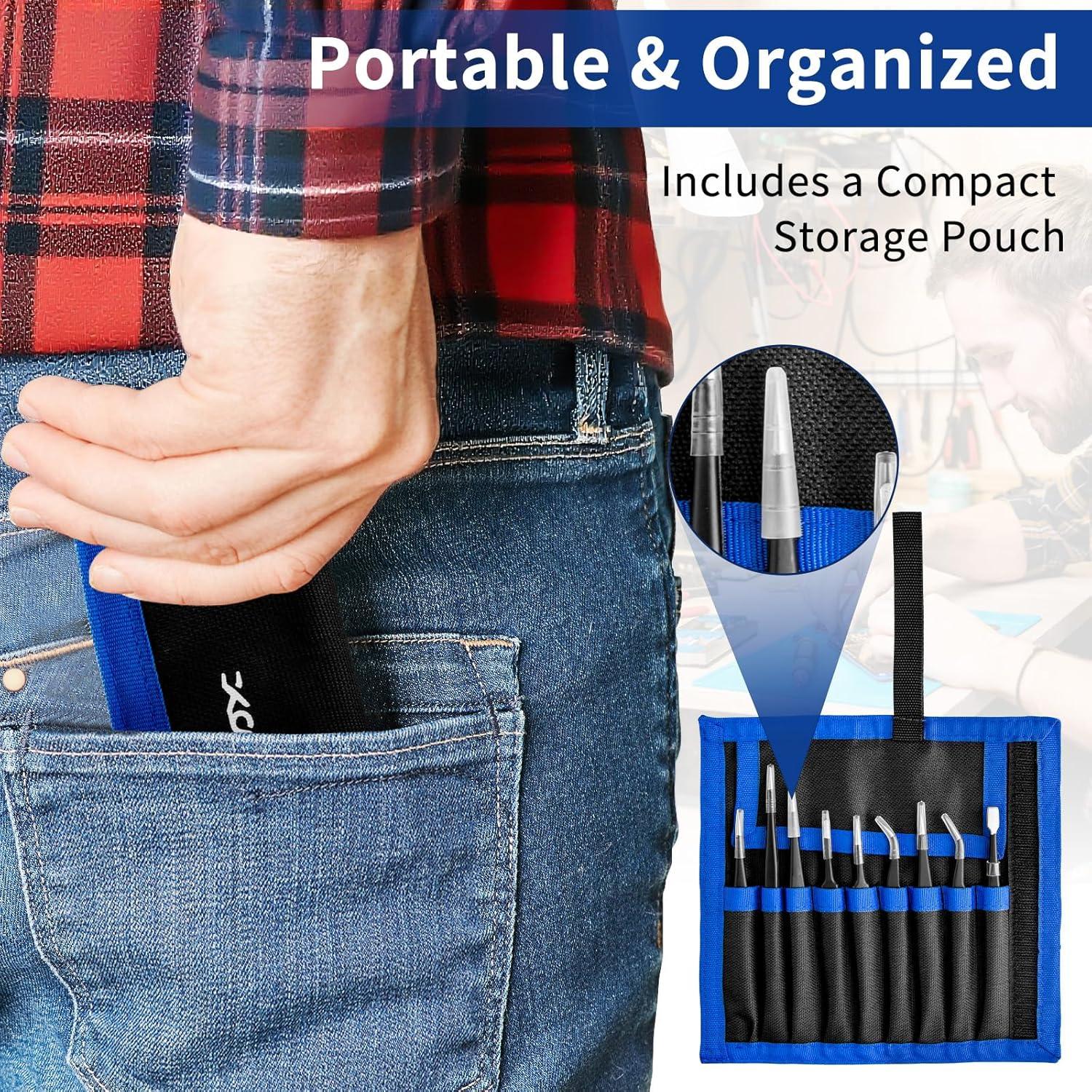 Juego de Pinzas de Precisión XOOL 9 PCS Acero Inoxidable ESD