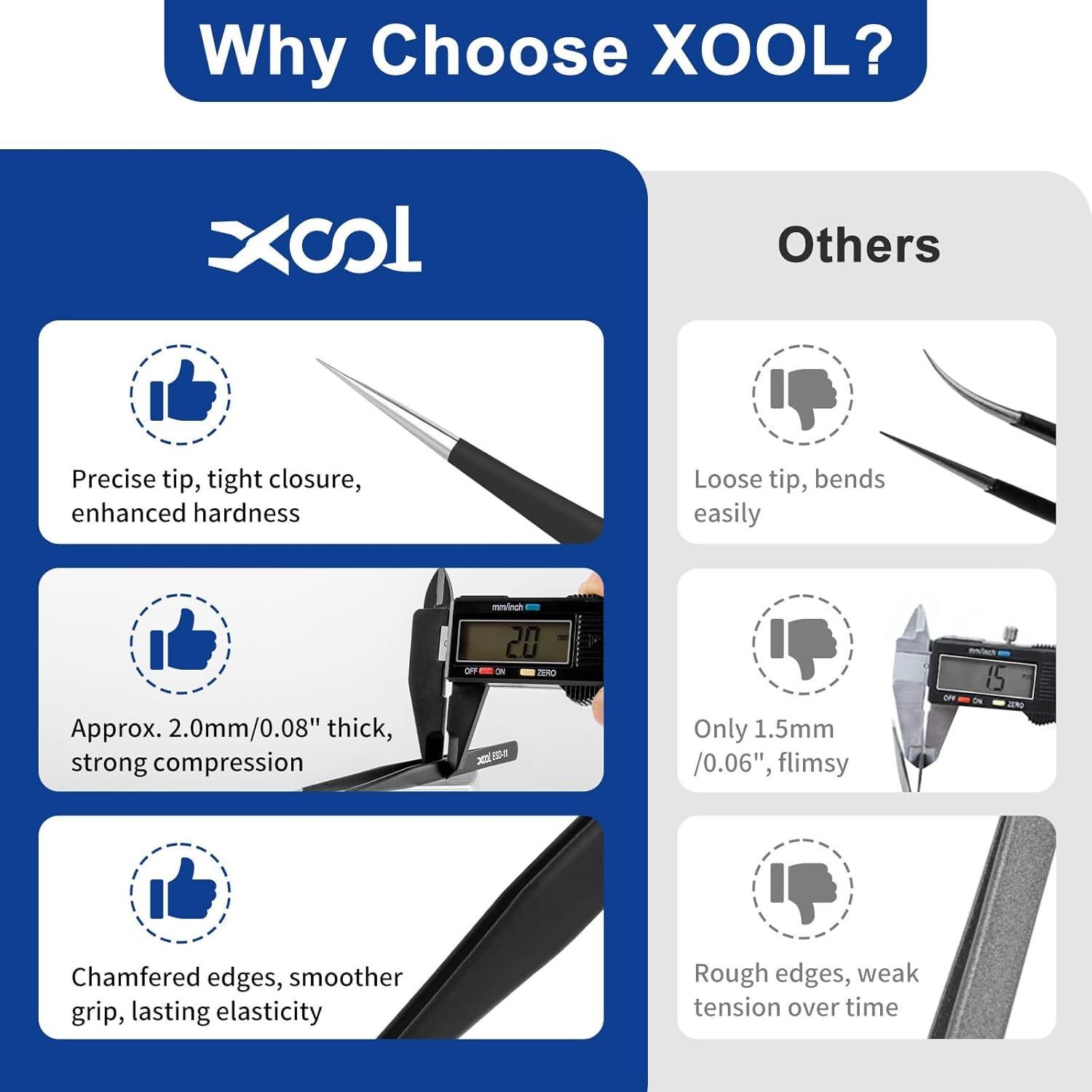 Juego de Pinzas de Precisión XOOL 9 PCS Acero Inoxidable ESD