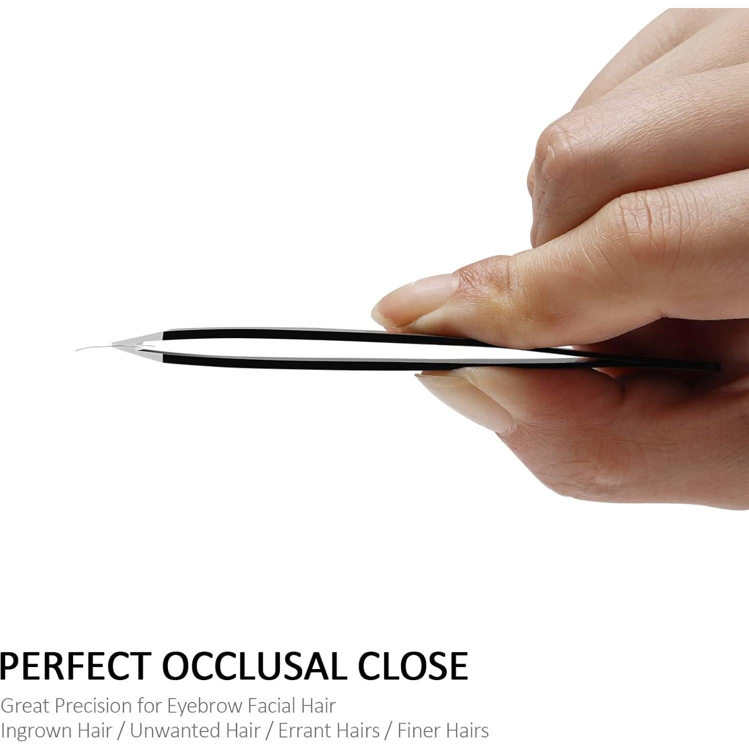 Tweezers Set for Eyebrows, KayaLikes 4 Pcs Precision Tweezers Set for Girls and Women, Excellent at-home Grooming Tools with Leather Case, Black