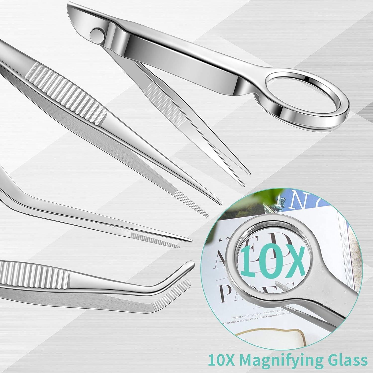 Juego de 8 Pinzas de Acero Inoxidable Honoson con Lupa