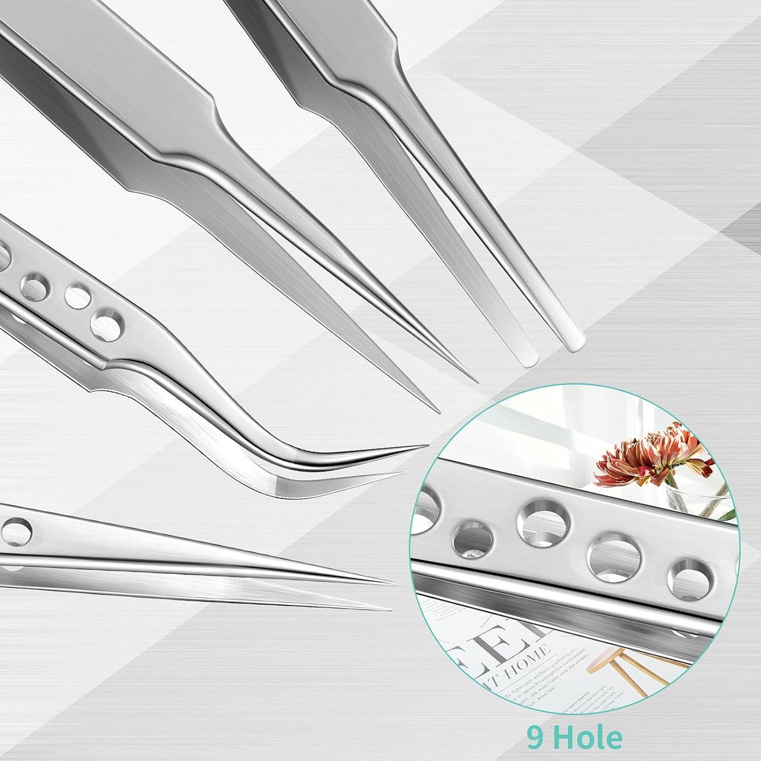 Juego de 8 Pinzas de Acero Inoxidable Honoson con Lupa