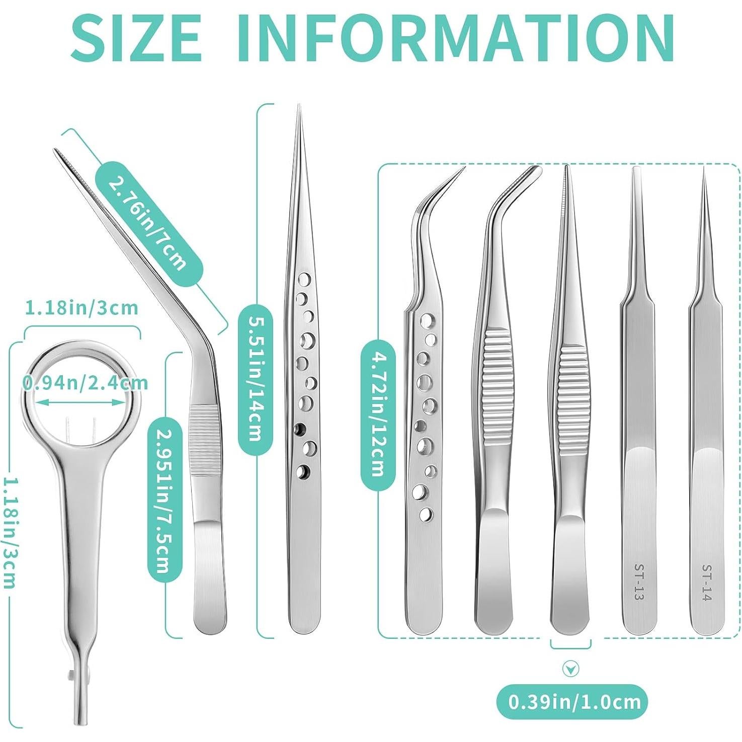 Juego de 8 Pinzas de Acero Inoxidable Honoson con Lupa