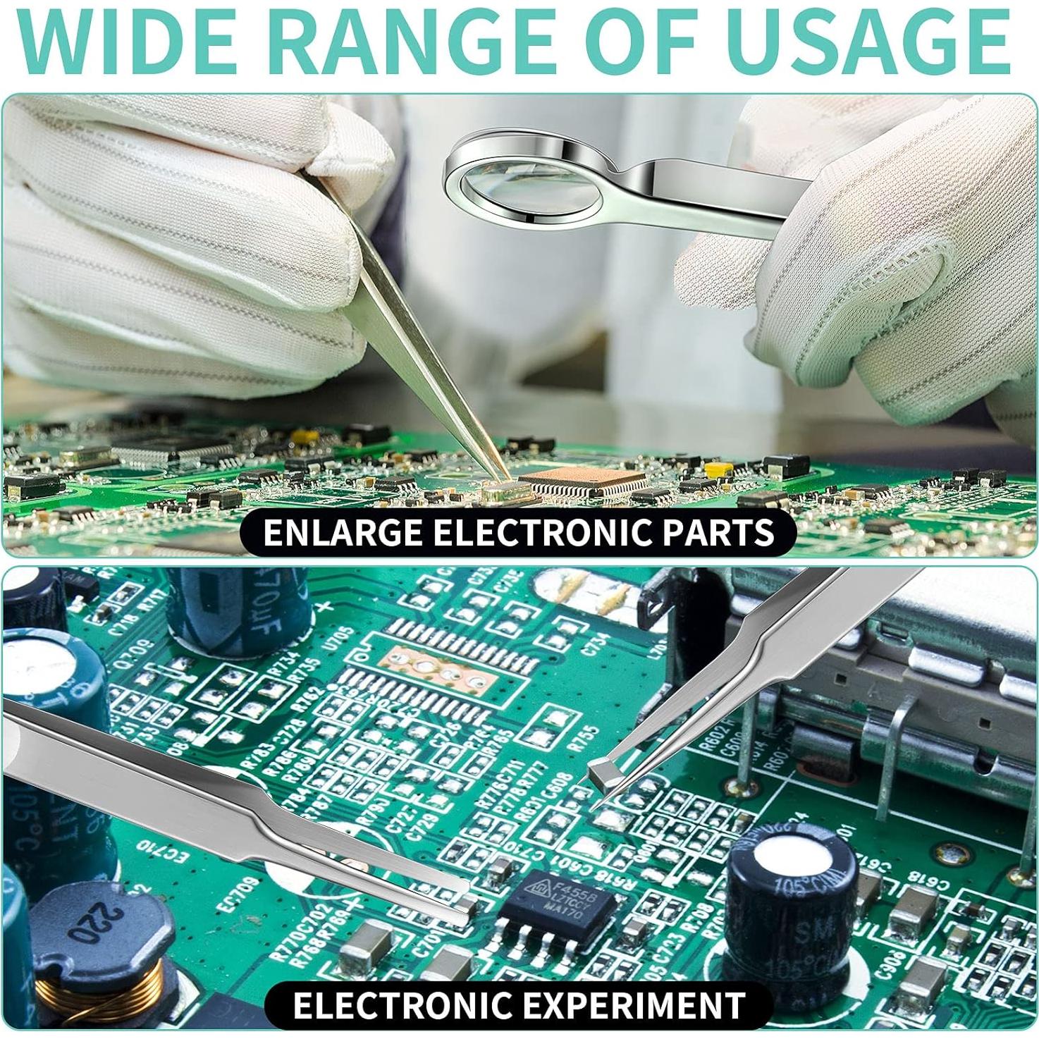 Juego de 8 Pinzas de Acero Inoxidable Honoson con Lupa