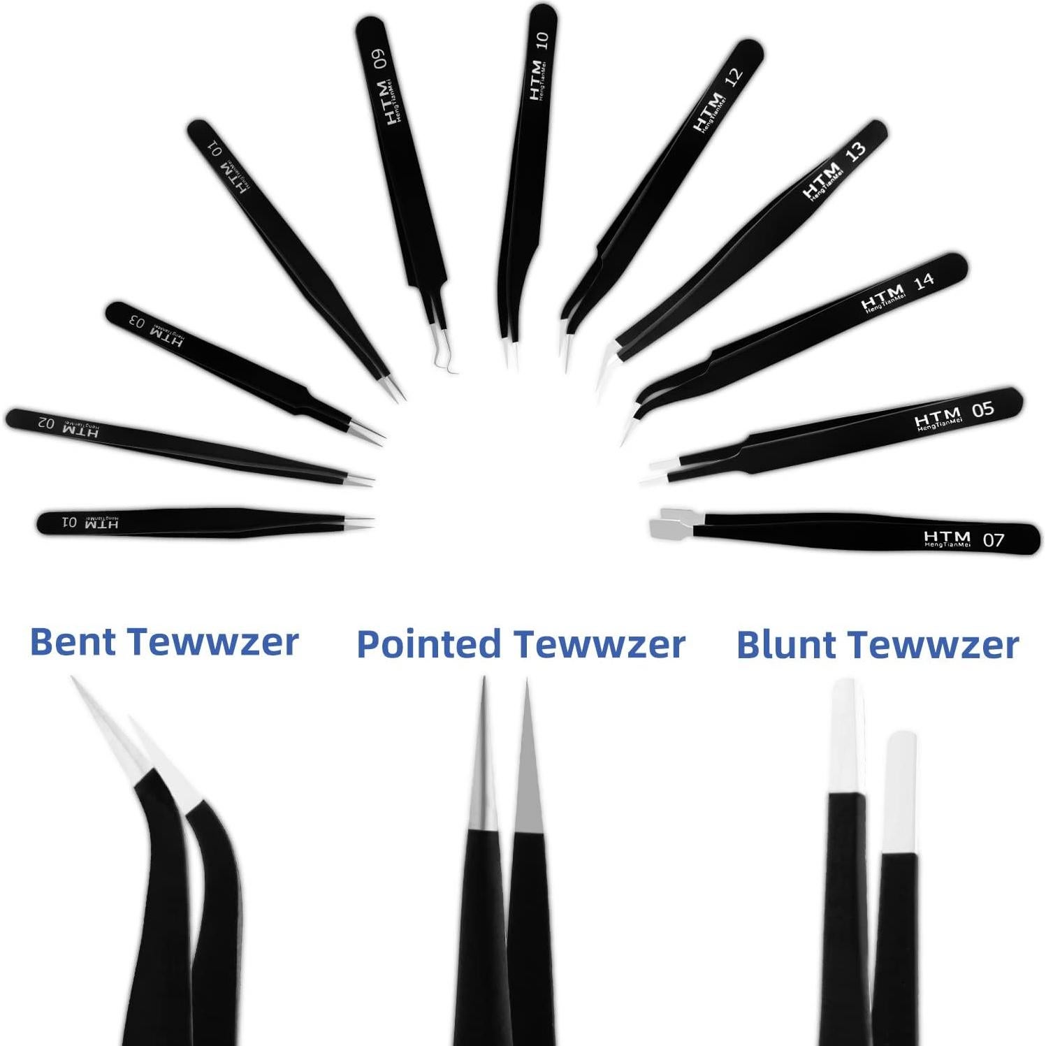 Juego de Pinzas de Precisión HengTianMei 14 Piezas Acero Inoxidable