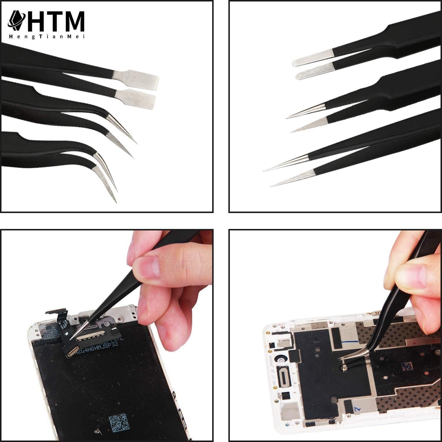 Juego de Pinzas de Precisión HengTianMei 14 Piezas Acero Inoxidable