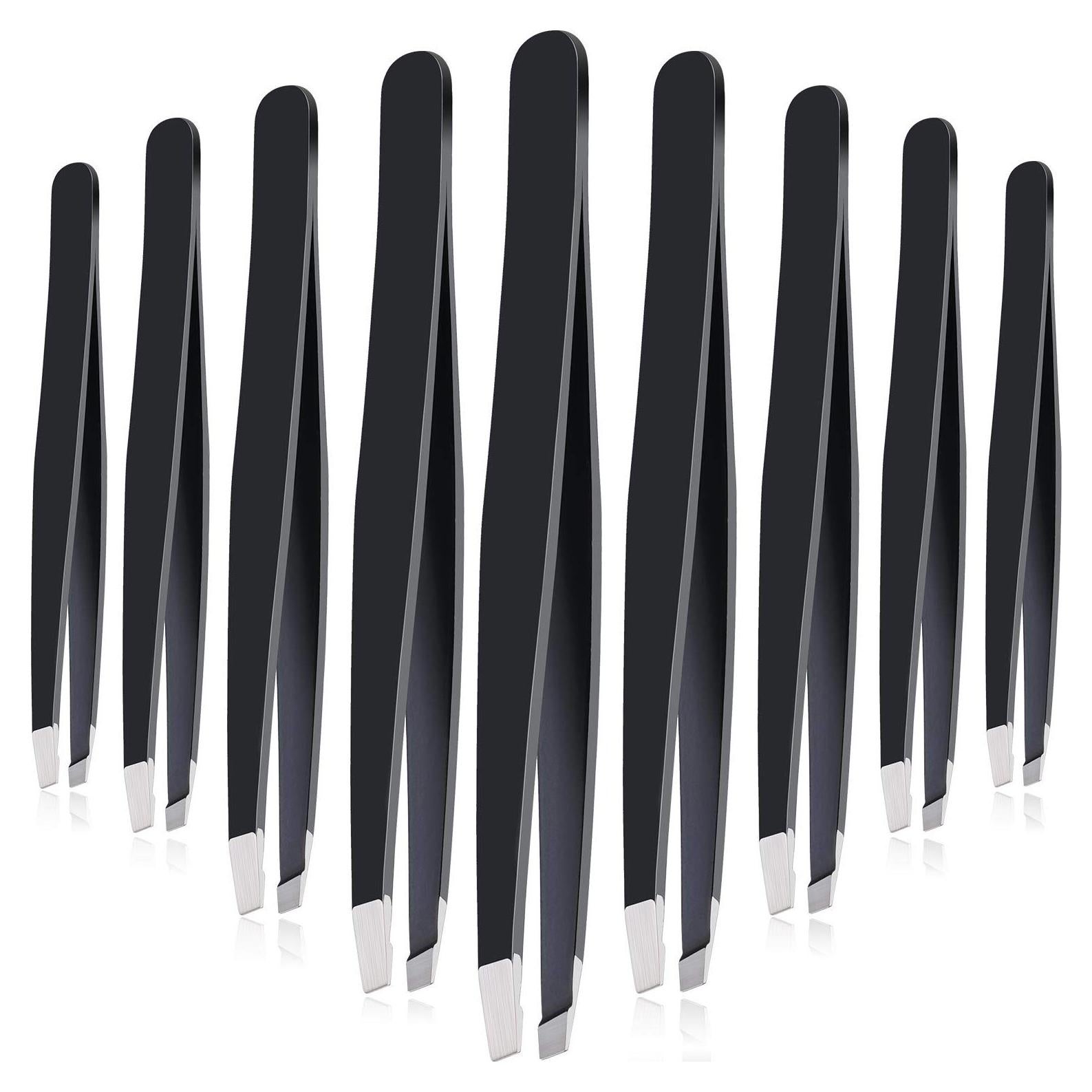 Juego de 12 Pinzas para Cejas Mudder de Acero Inoxidable Negro