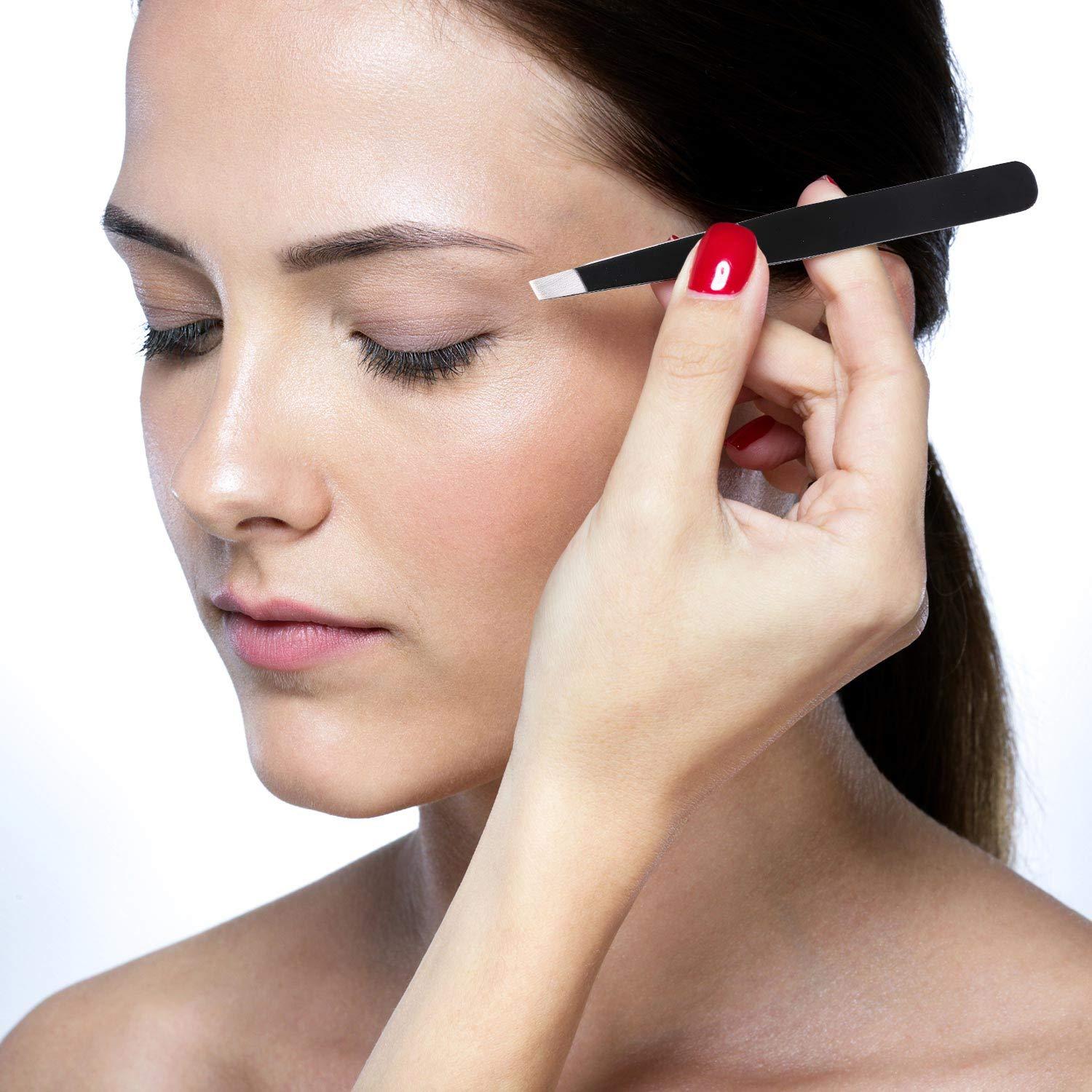 Juego de 12 Pinzas para Cejas Mudder de Acero Inoxidable Negro