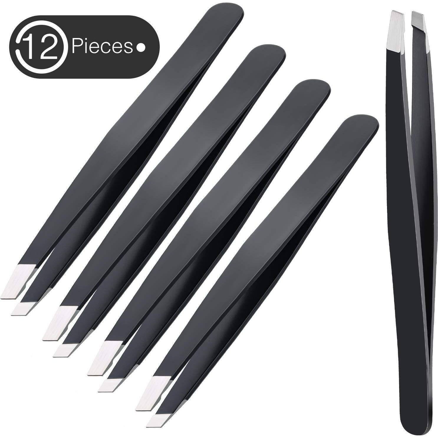 Juego de 12 Pinzas para Cejas Mudder de Acero Inoxidable Negro