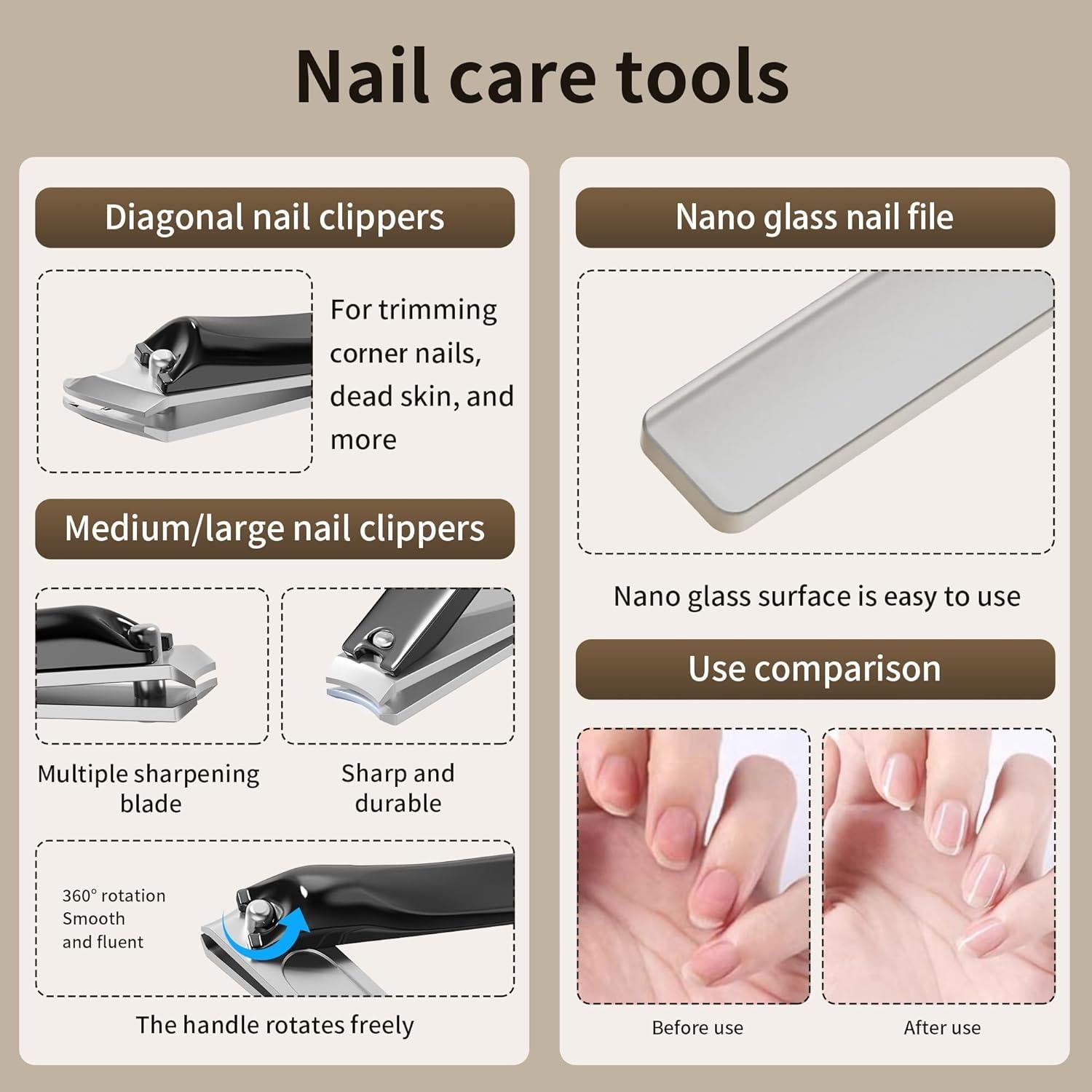 Kit de Manicura 9 en 1 Glamne con Estuche de Cuero