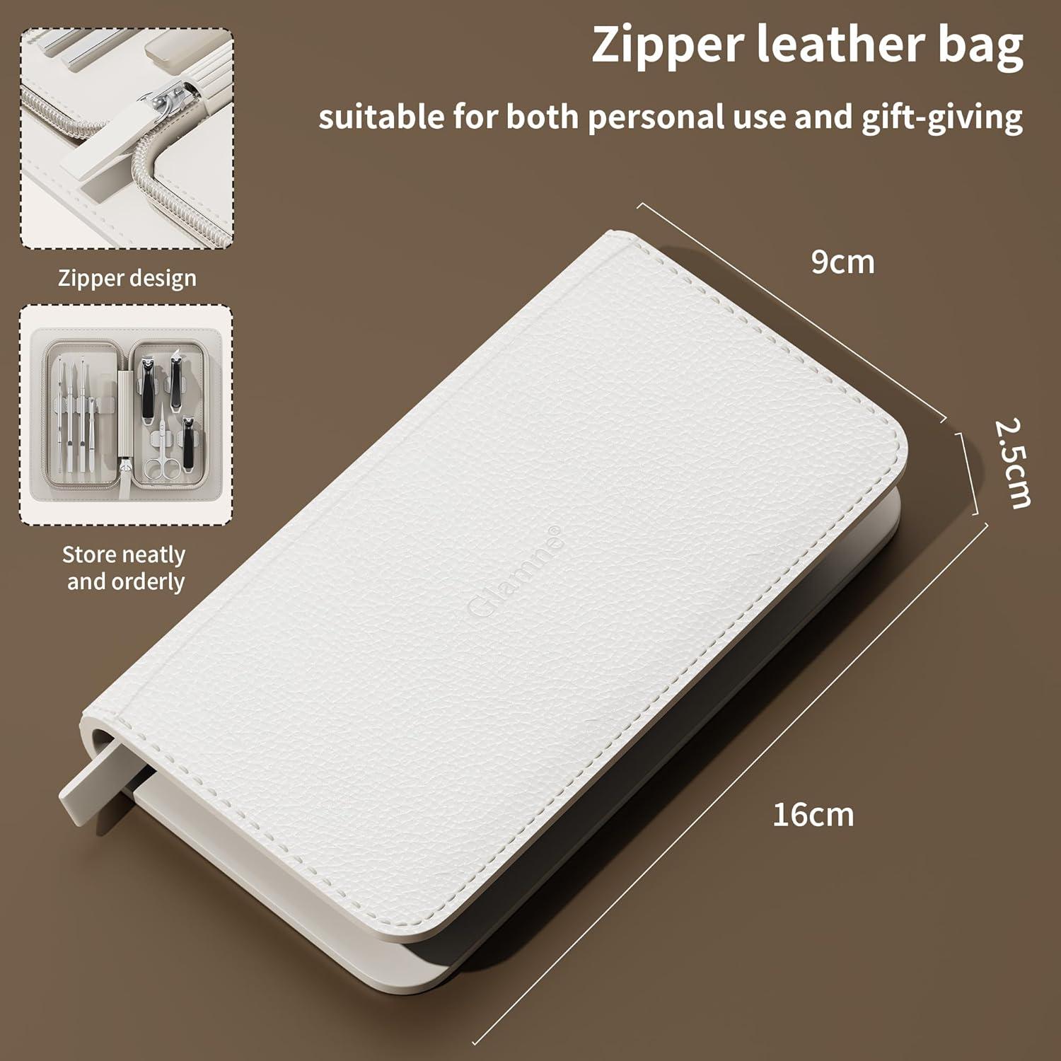 Kit de Manicura 9 en 1 Glamne con Estuche de Cuero