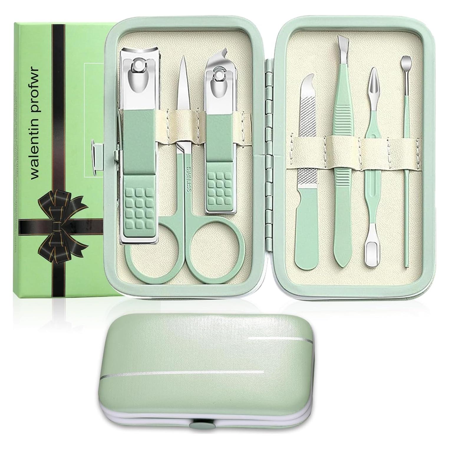 Juego de Manicura 7 Piezas Feiworui con Estuche Verde