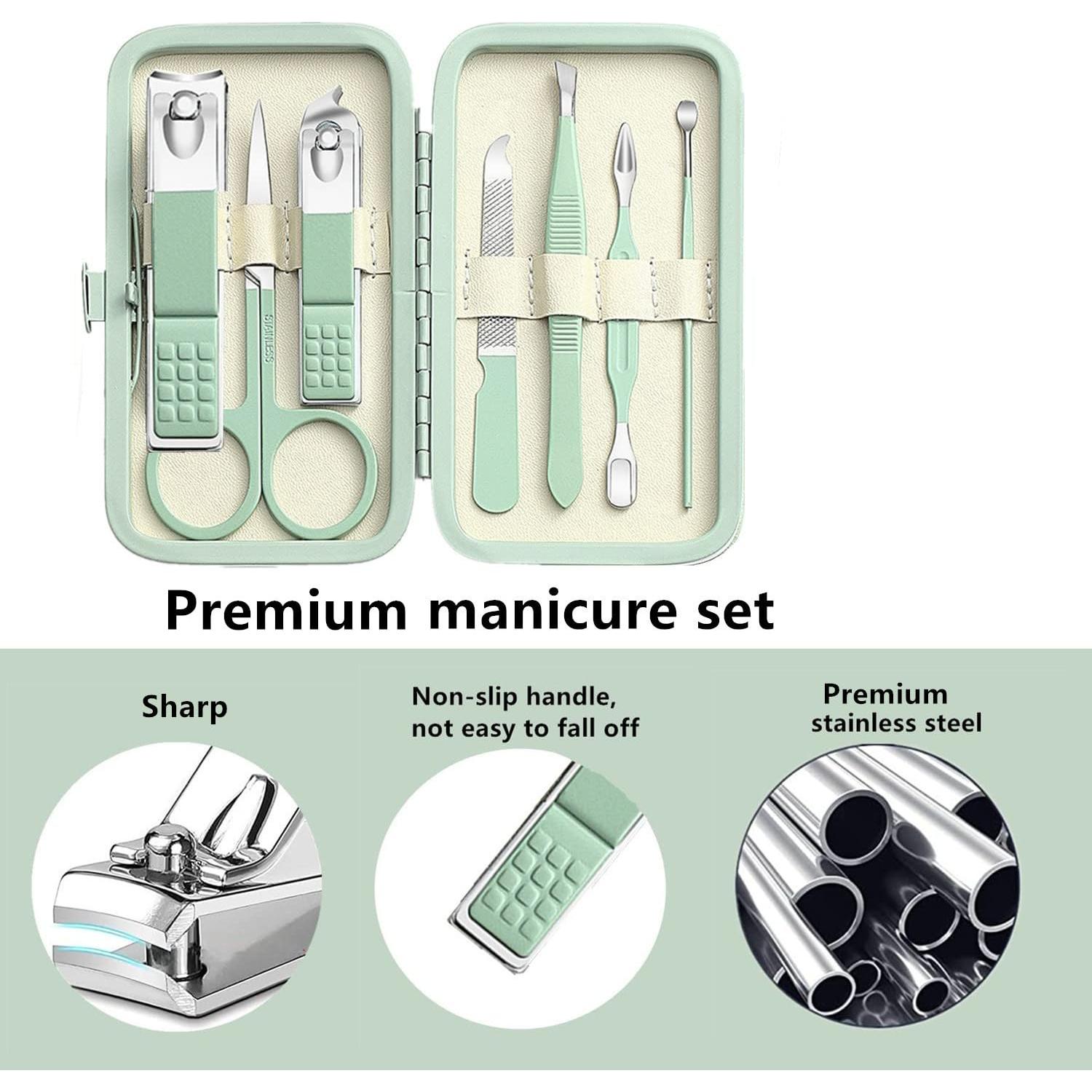 Juego de Manicura 7 Piezas Feiworui con Estuche Verde