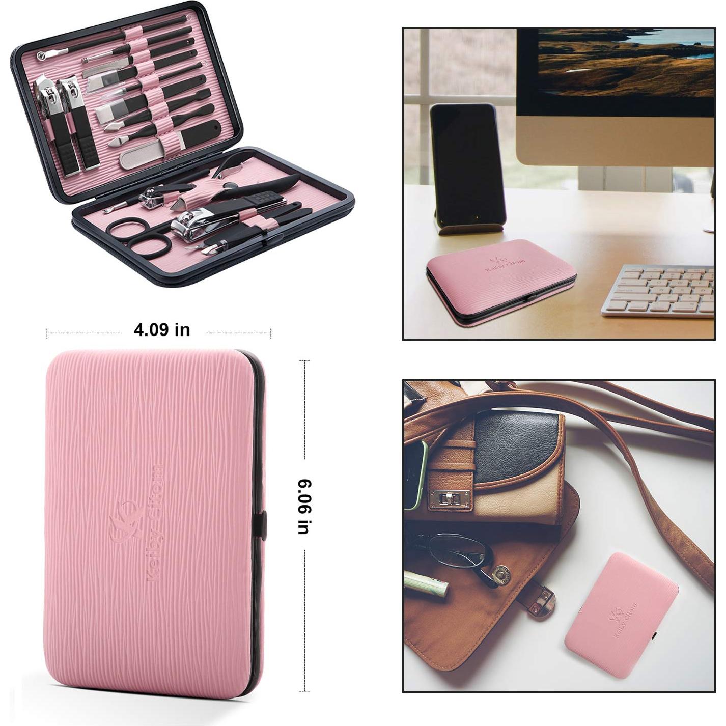 Kit de Manicura Profesional Keiby Citom 18 Piezas Acero Inoxidable Rosa