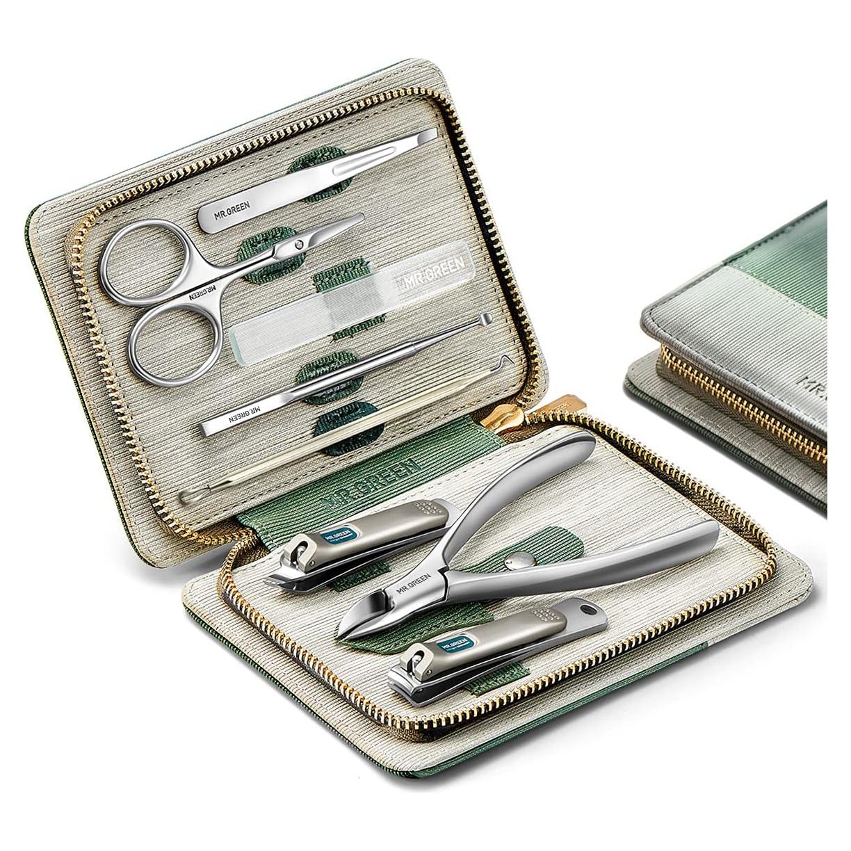 Kit de Manicura 8 en 1 MR.GREEN con Estuche de Cuero PU Verde