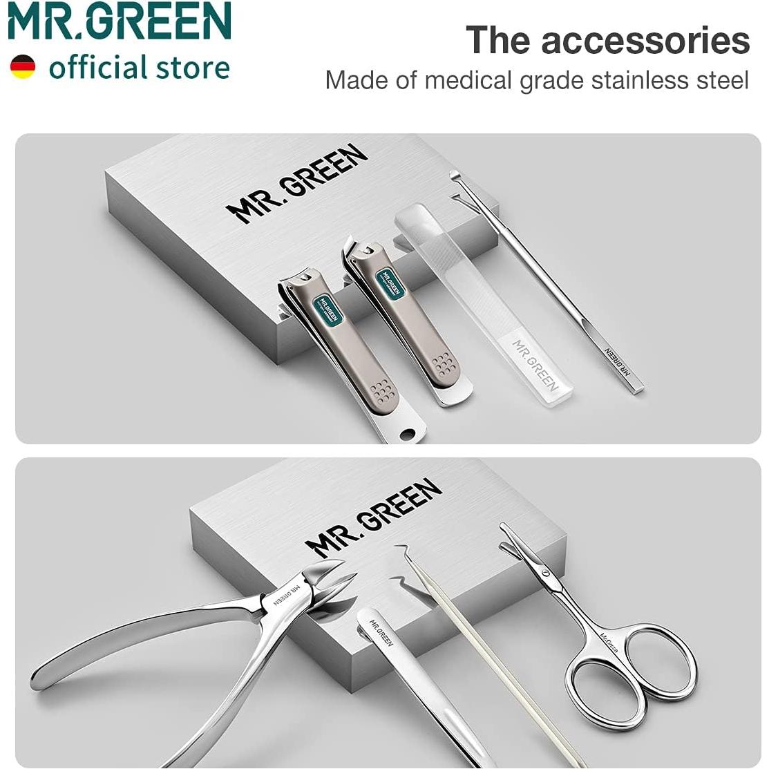 Kit de Manicura 8 en 1 MR.GREEN con Estuche de Cuero PU Verde