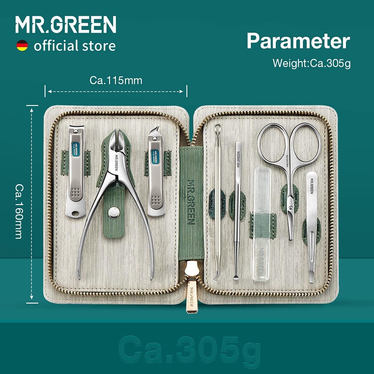 Kit de Manicura 8 en 1 MR.GREEN con Estuche de Cuero PU Verde