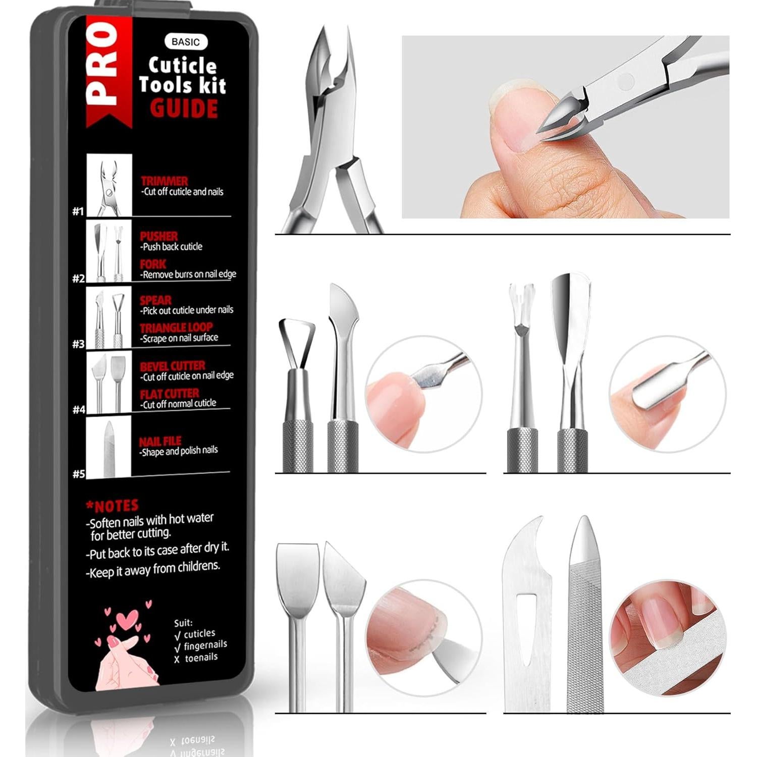 Kit de Recortadores de Cutículas Cbiumpro 5 Piezas Acero Inoxidable