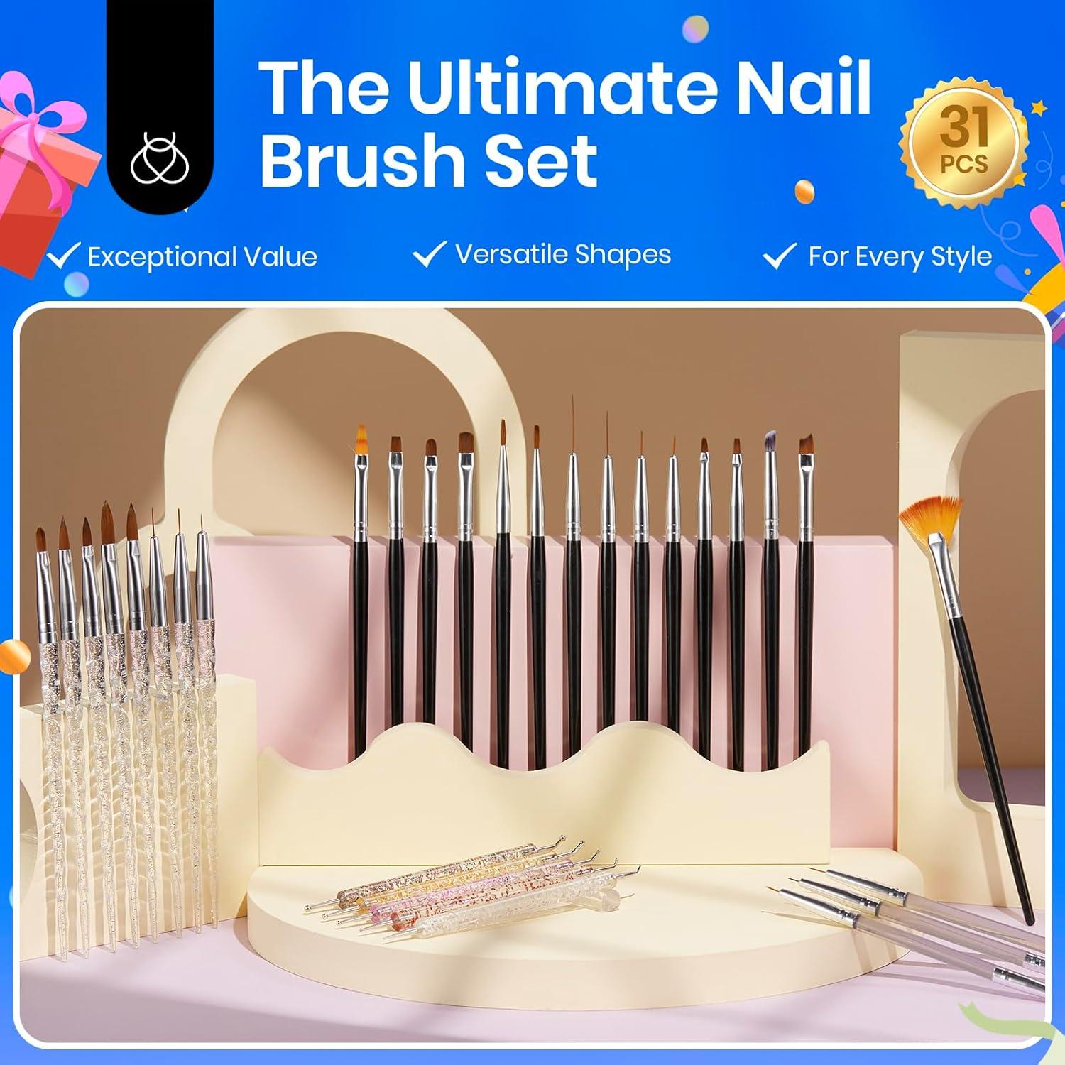 Set de Pinceles de Arte de Uñas Beetles 31pcs con Soporte