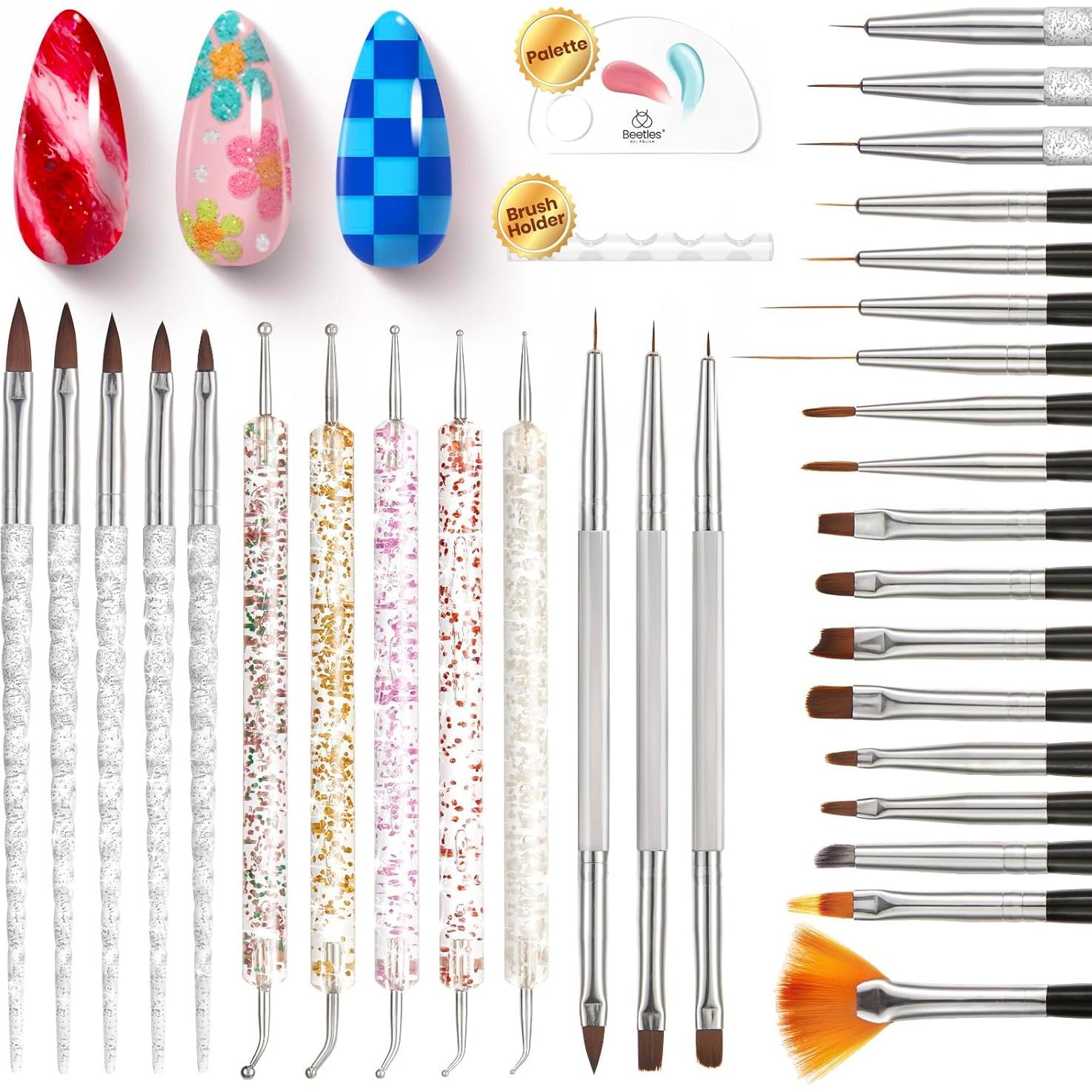 Set de Pinceles de Arte de Uñas Beetles 31pcs con Soporte