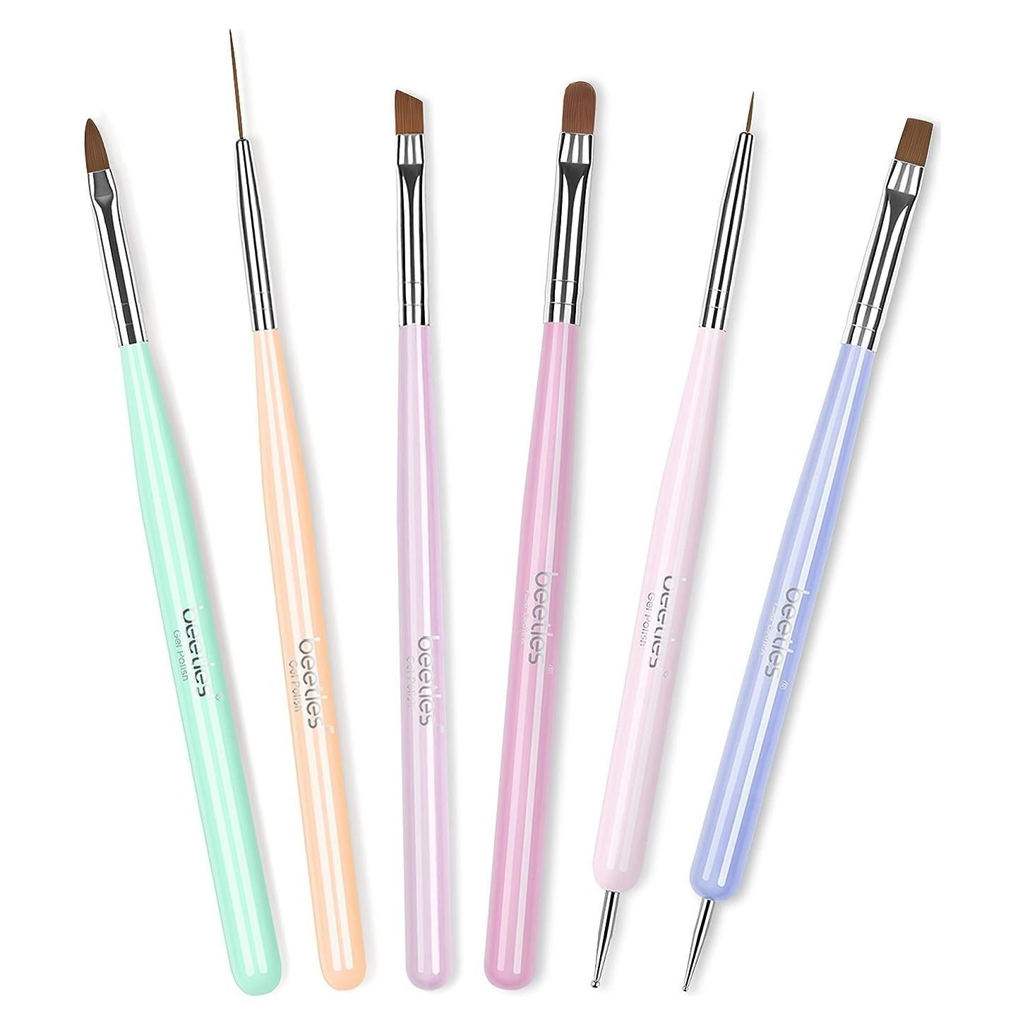 Juego de Pinceles de Arte de Uñas Beetles 6 Pcs Profesional