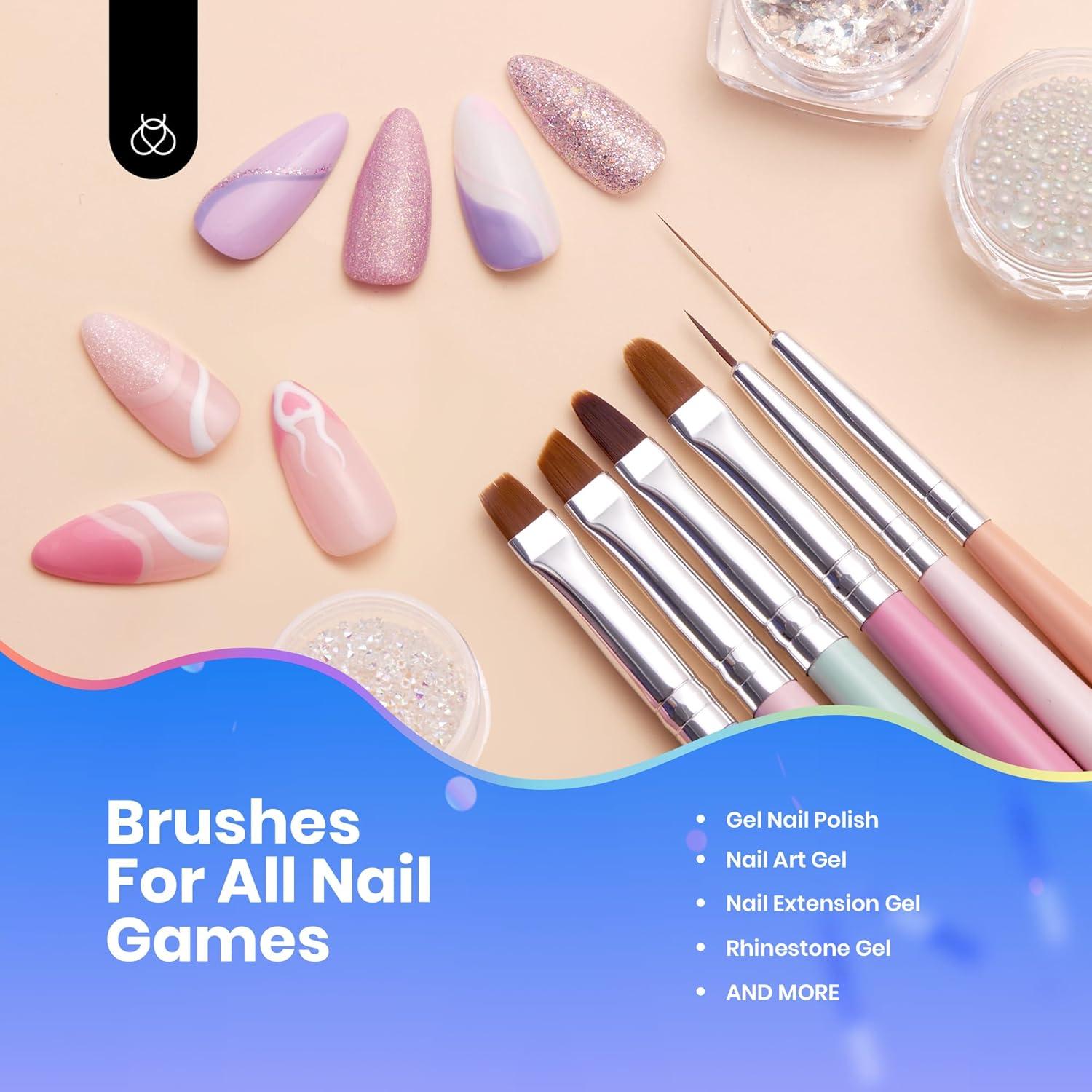 Juego de Pinceles de Arte de Uñas Beetles 6 Pcs Profesional