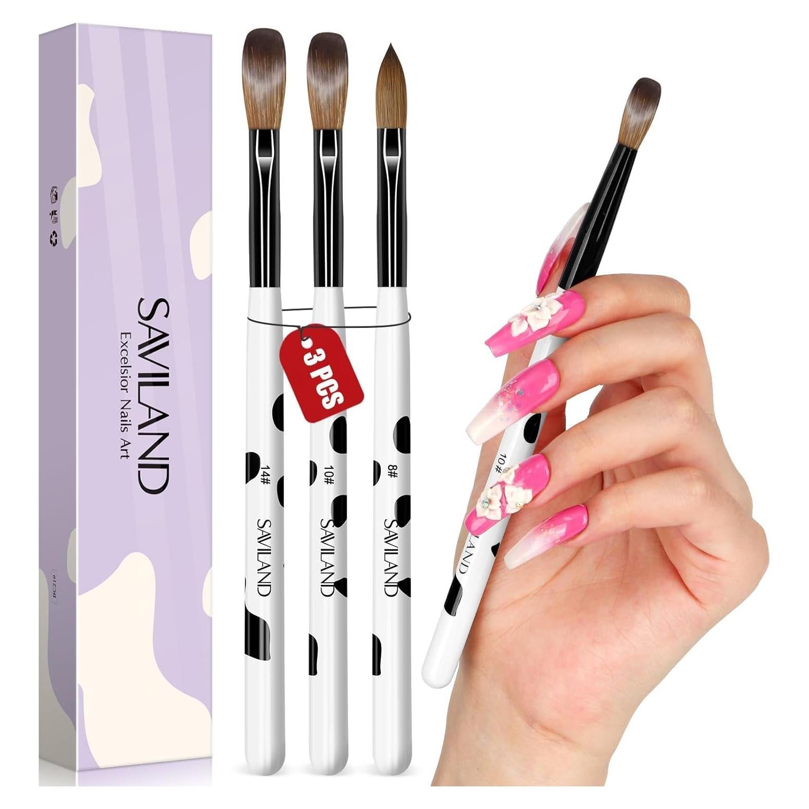 Conjunto de Pinceles de Uñas Acrílicas Saviland 3 Piezas 8-10-14