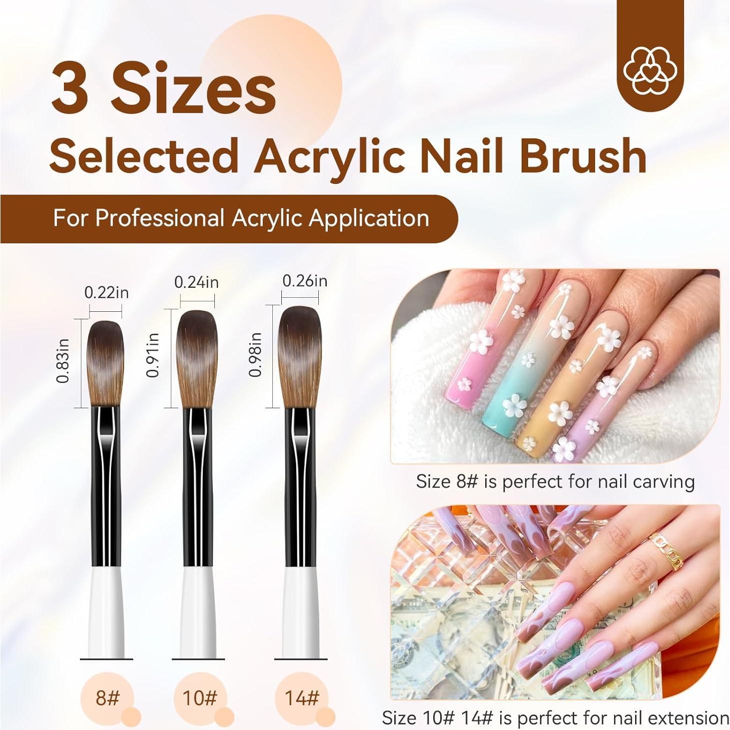 Conjunto de Pinceles de Uñas Acrílicas Saviland 3 Piezas 8-10-14