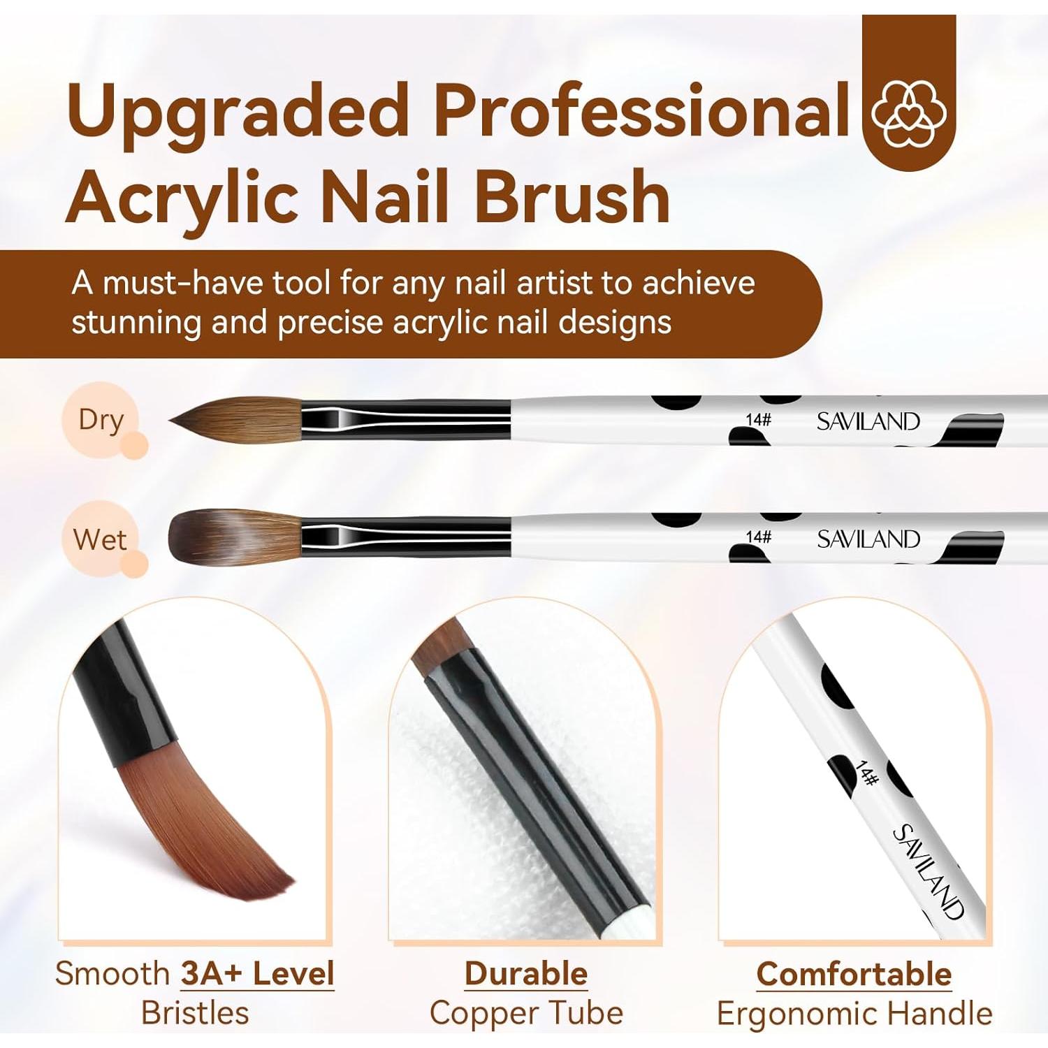 Conjunto de Pinceles de Uñas Acrílicas Saviland 3 Piezas 8-10-14