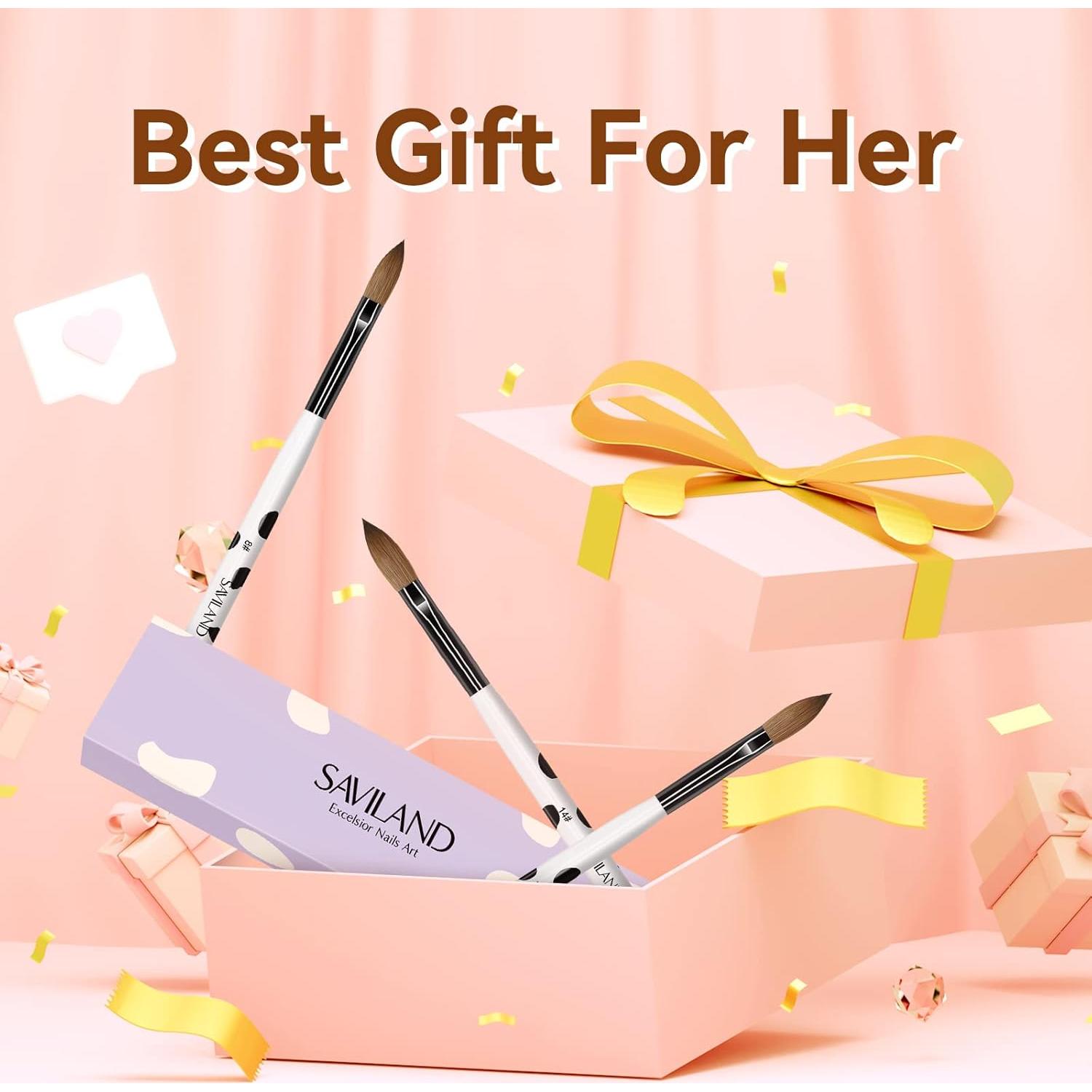 Conjunto de Pinceles de Uñas Acrílicas Saviland 3 Piezas 8-10-14