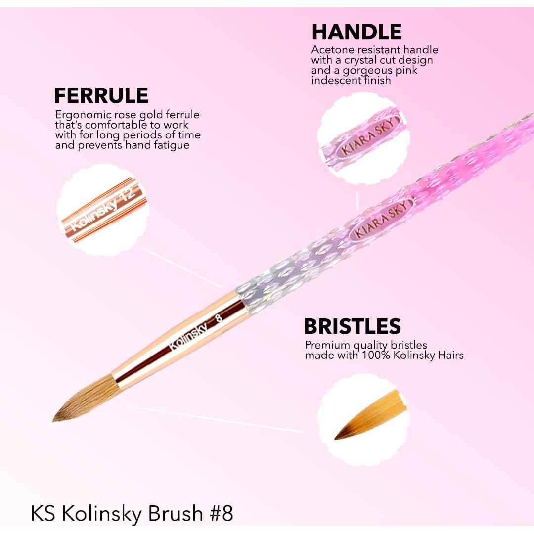 Pincel Acrílico Kiara Sky #8 Rosa 100% Kolinsky Mango Cristal