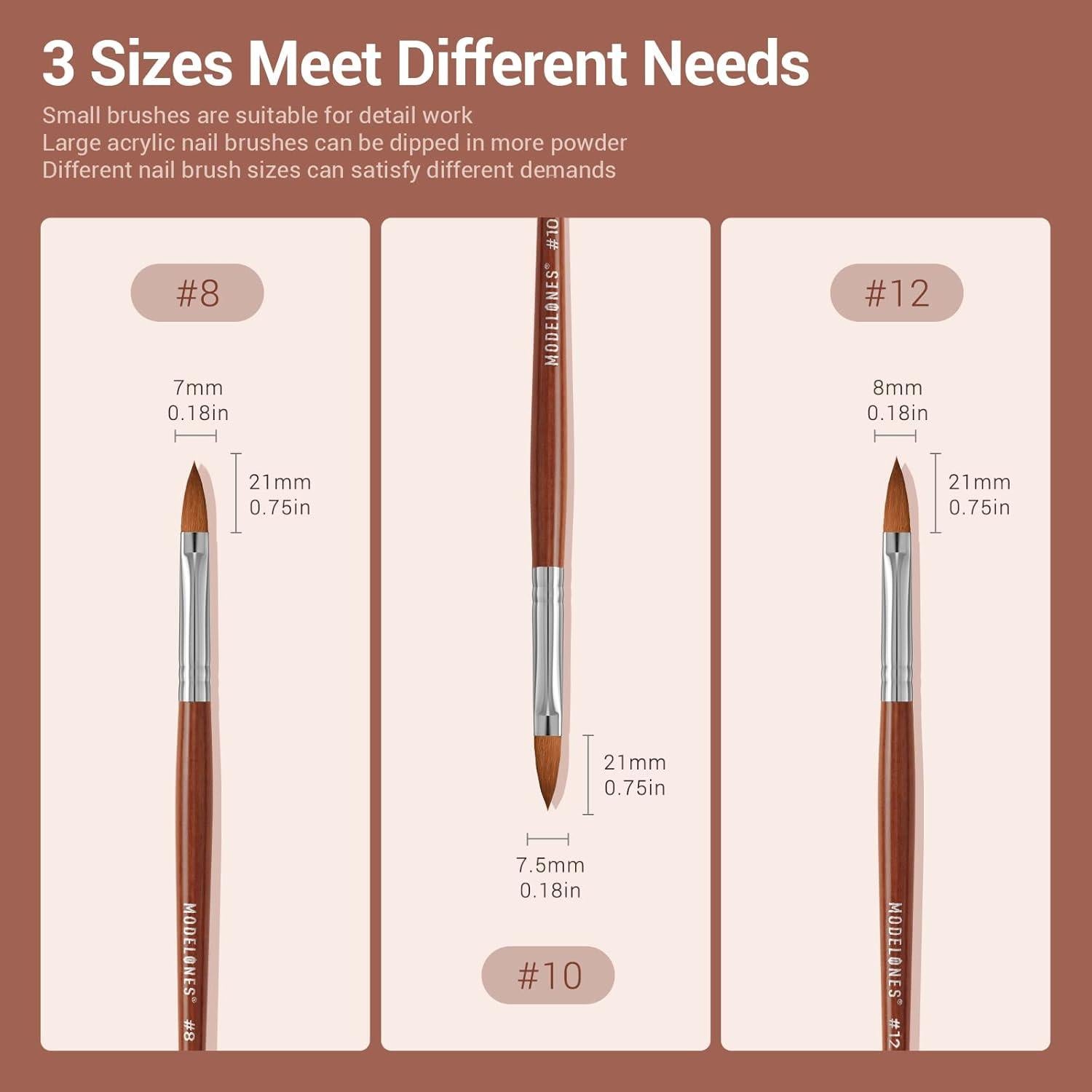 Juego de Pinceles para Uñas Acrílicas Modelones 8/10/12