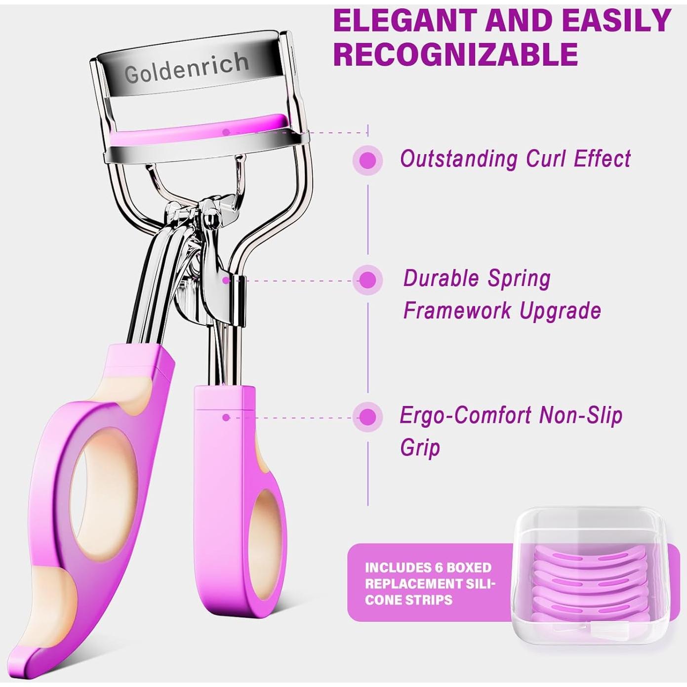 Rizador de Pestañas Ergonomico Goldenrich con 6 Almohadillas