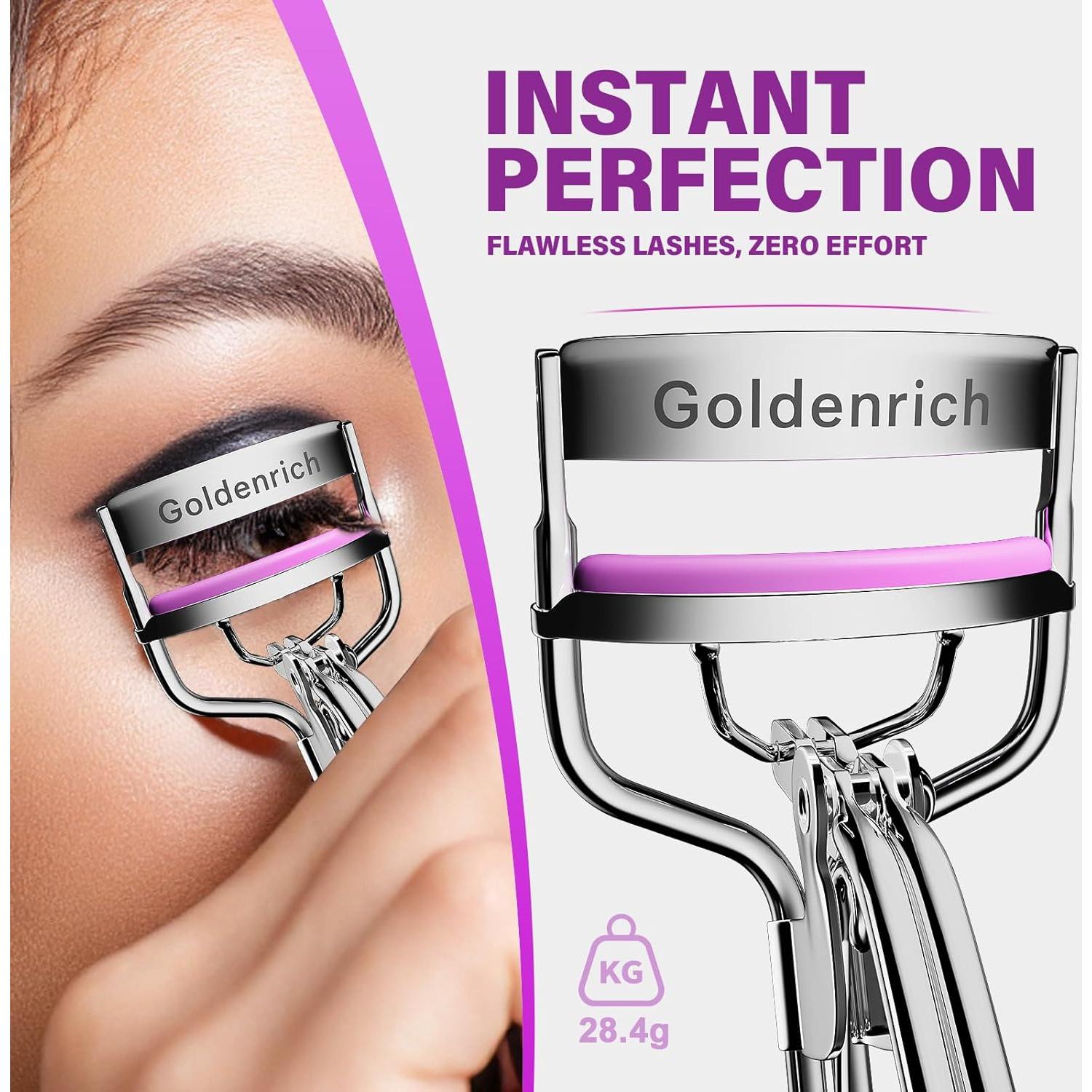 Rizador de Pestañas Ergonomico Goldenrich con 6 Almohadillas