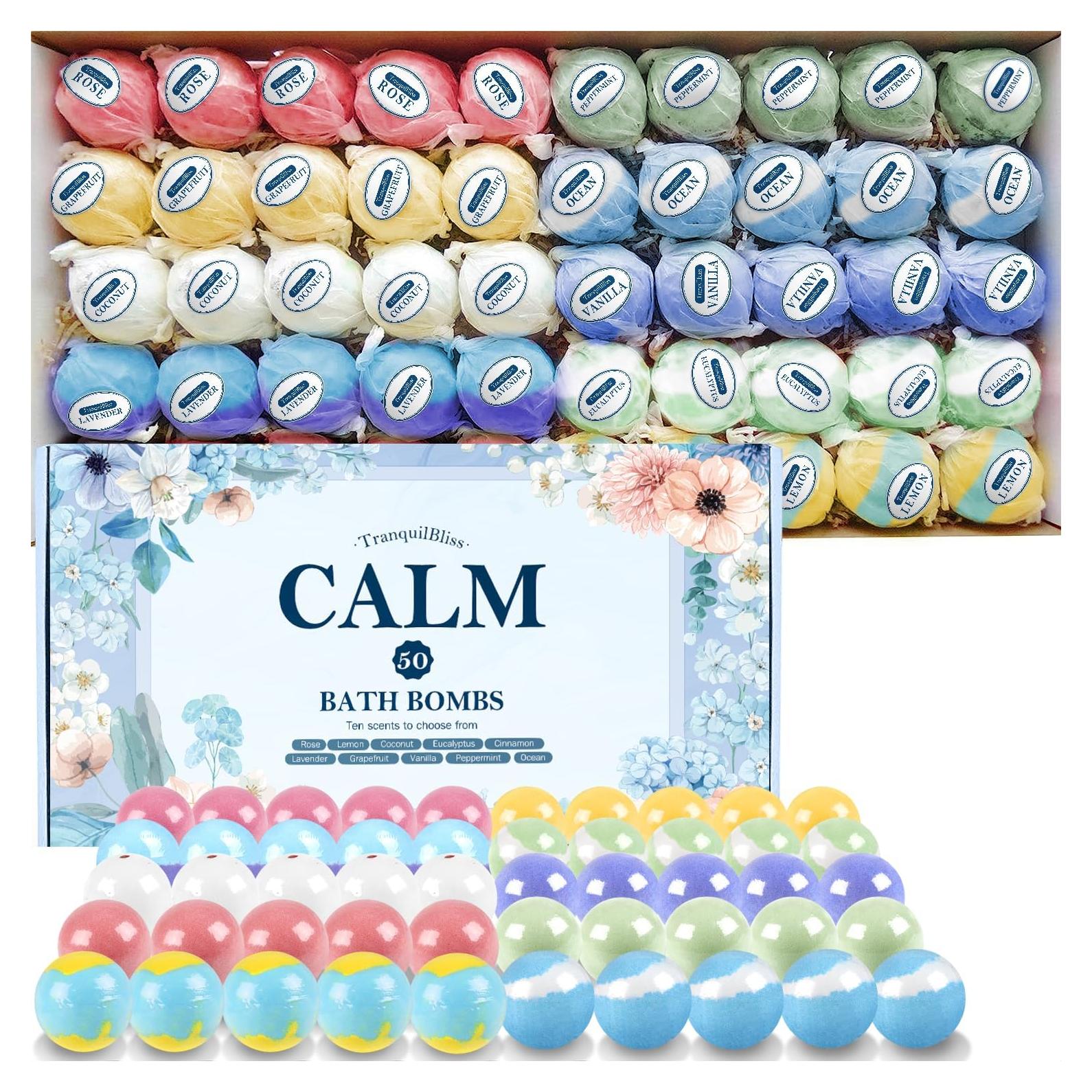 Juego de 50 Bombas de Baño TranquilBliss con 10 Aromas