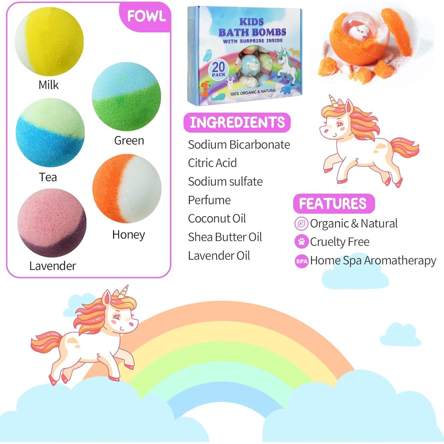 Juego de 20 Bombas de Baño Orgánicas Yekery con Juguetes