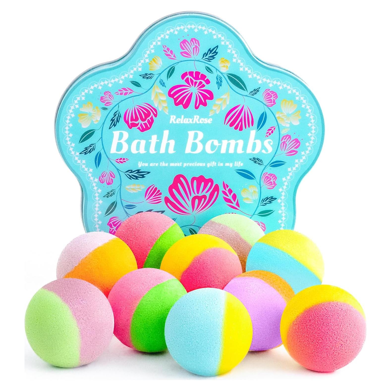 Juego de 10 Bombas de Baño RelaxRose - Hechas a Mano, 5 Aromas
