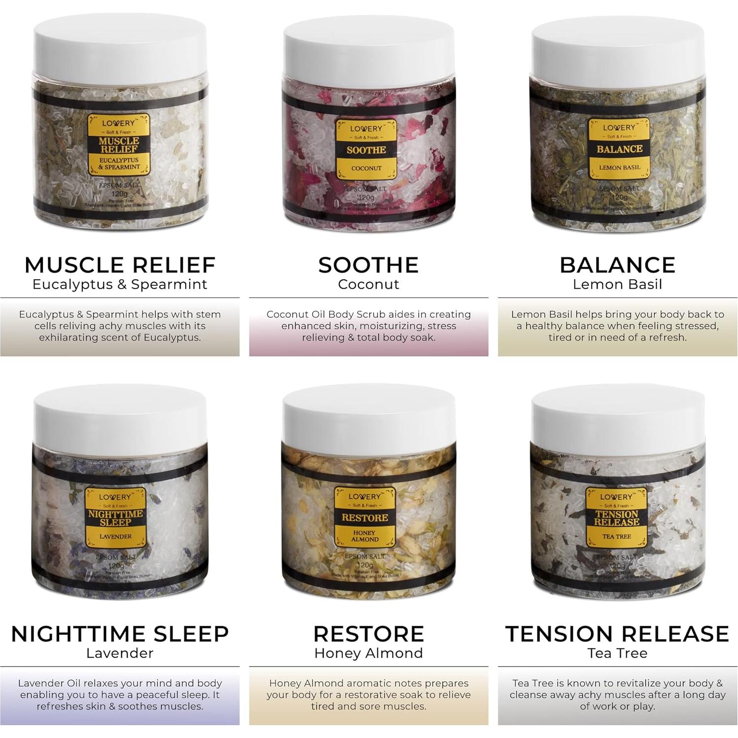 Set de Spa Lovery - 6 Sales de Baño Epsom Aromáticas 150g
